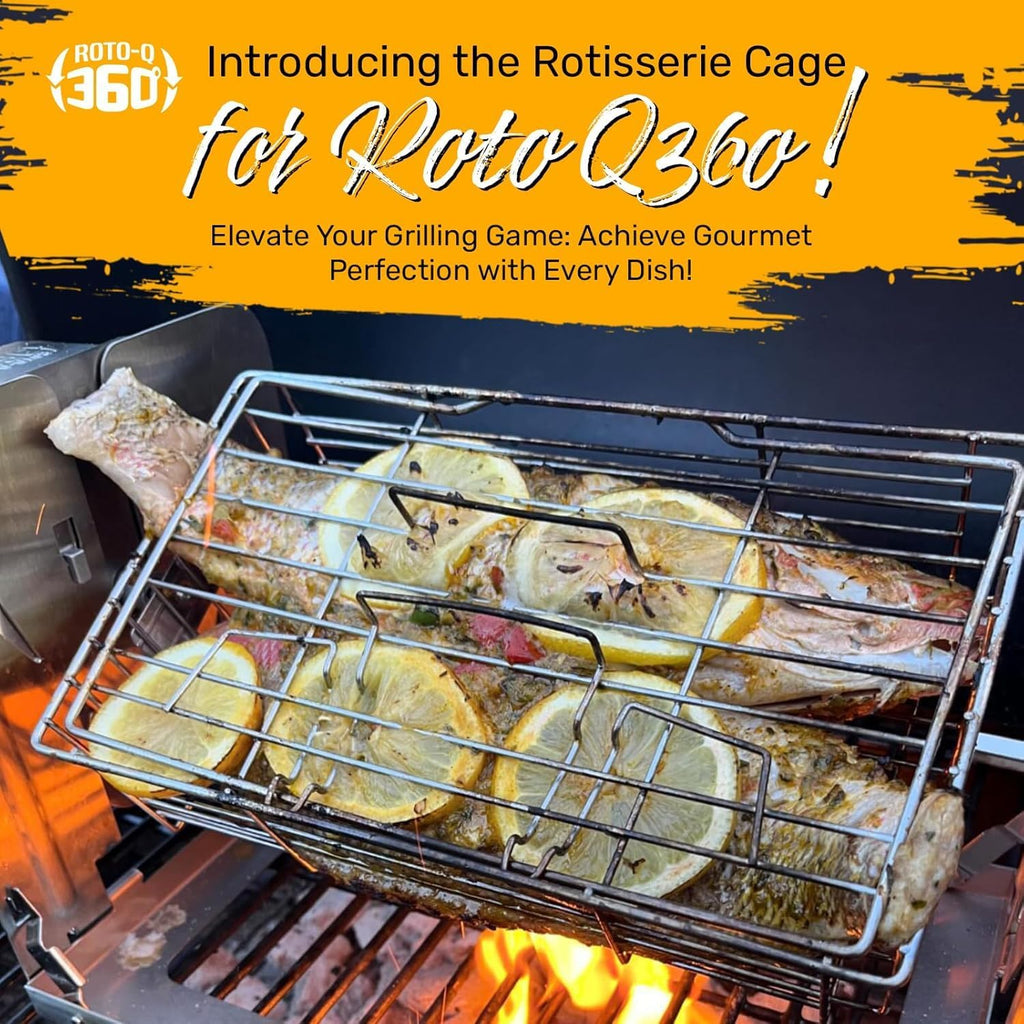 ROTO-Q 360 Family Rotisserie Kit – Non-Electric Wind-Up Spit Roaster with Basket, Flat Cage, Skewer Set & Mat for Grill, Oven, Smoker, Portable BBQ Cooking, Tailgating, or Camping Use
