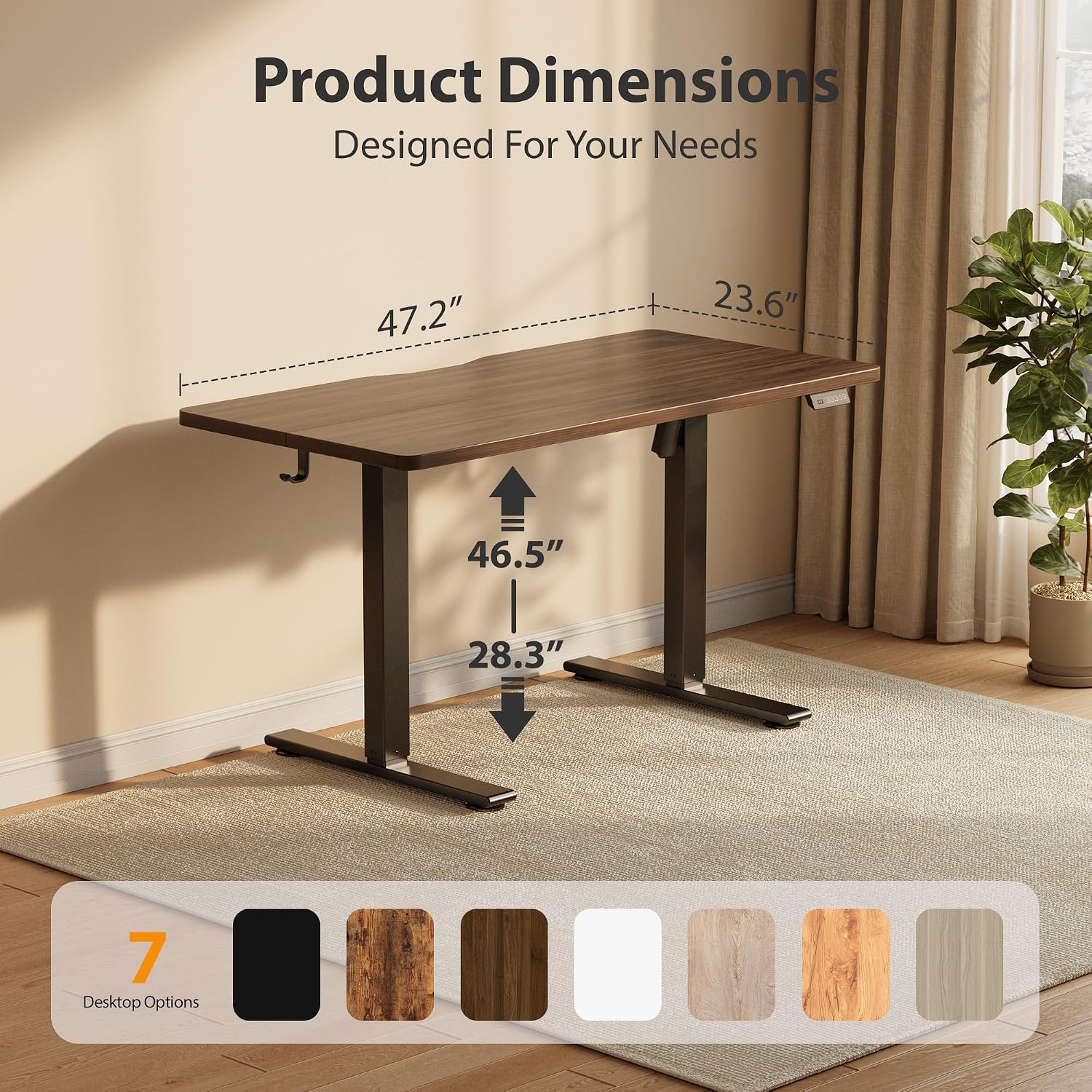 Cubiker Standing Desk, 48x24 Inches Sit Stand Home Office Desk, Electric Stand up Desk, Adjustable Desk with Splice Board, Black Frame/Black Walnut Top