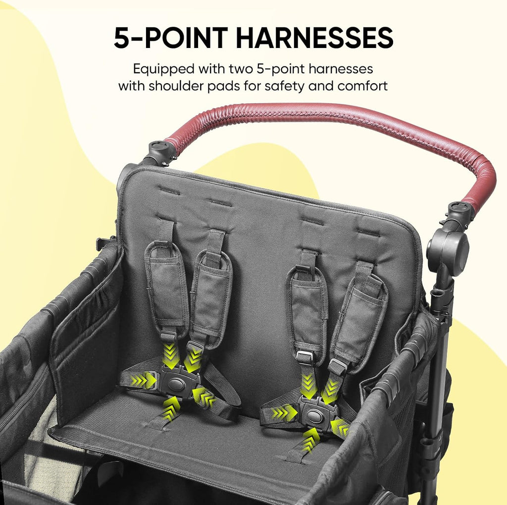 Rovique 4 Seater Wagon Stroller – Deluxe Quad Wagon for 4 Kids with Snack Trays,All-Terrain Wheels,Push Handle, Canopy,Aluminum Frame – Gift for Baby Showers,New Parents,Birthdays