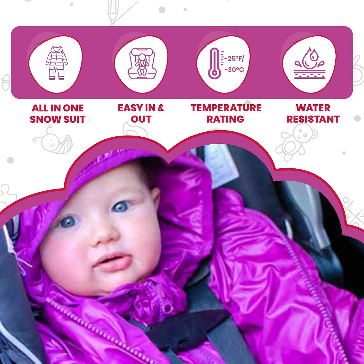 ONE KID The Road Coat Premium Snow Suit | Car Seat Safe Winter Jacket for Infants & Toddlers | Crash Tested, Easy In & Out