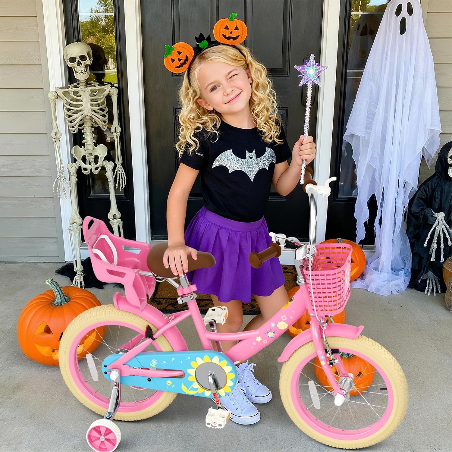 Glaf Toddler Girls Bike for Age 2-9 Years Old 12 14 16 Inch Girls Bike with Training Wheels and Doll Seat Kids Bike Bicycle with Basket