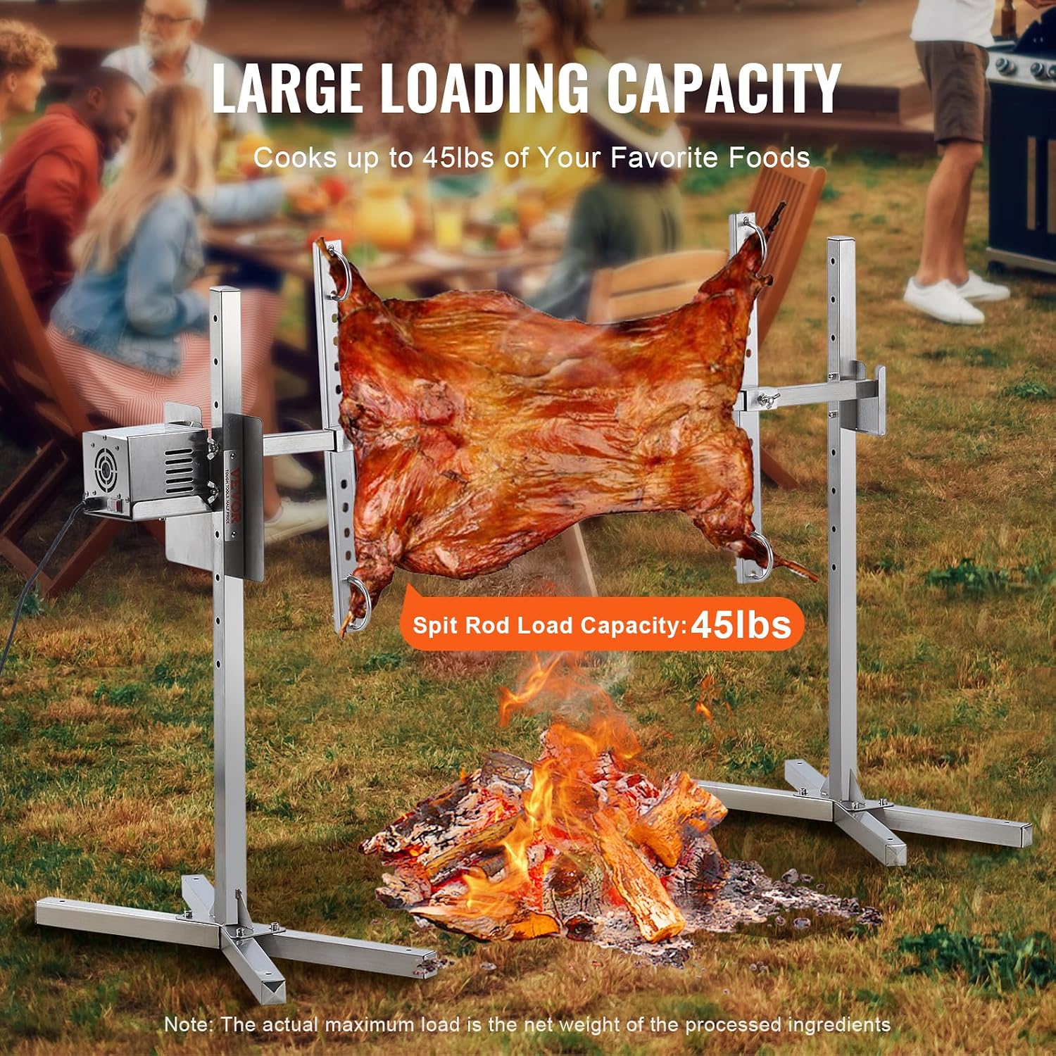 VEVOR Electric BBQ Rotisserie Grill Kit, 52 Inch 88 lbs Capacity, Automatic 38W Motor Height Adjustable Universal Roaster Stand, Stainless Steel Grilling Kit, Spit Rod with Heat Shield for Pig Lamb
