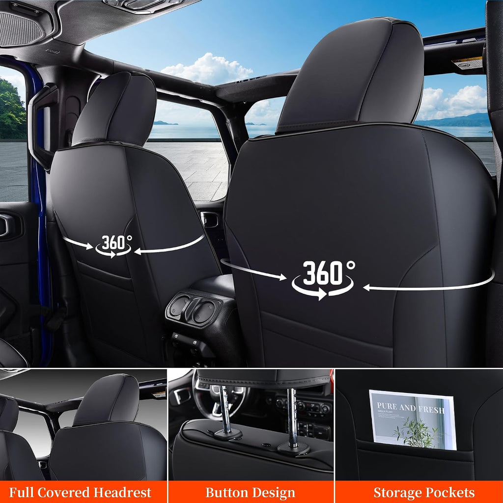 Coverado Seat Covers Full set for Jeep Wrangler, Waterproof Car Seat Covers for Truck Automotive Seat Covers Custom Fit for 2013-2017 Jeep Wrangler JK 2-Door, Full Coverage Wrangler Seat Covers(Black)