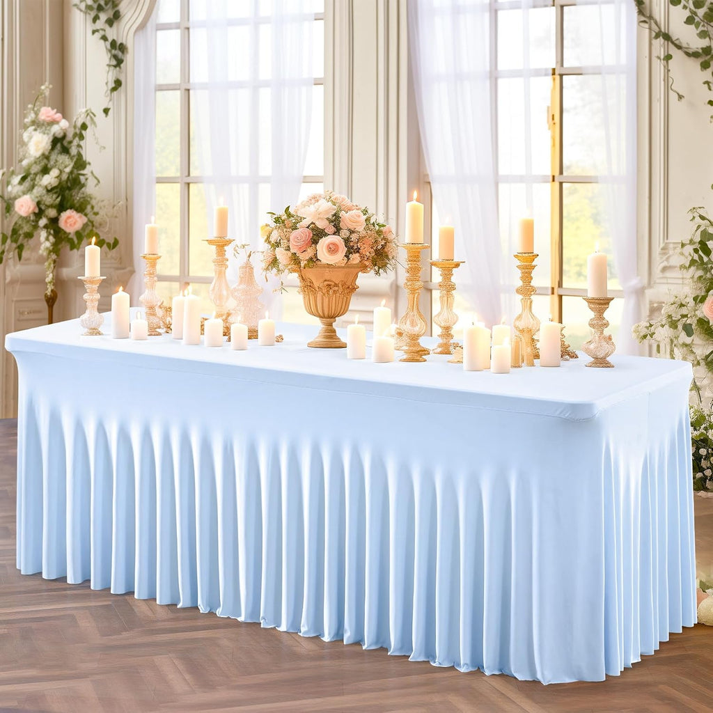 Shillance Baby Blue Spandex Table Covers 8ft, 6 Packs Fitted Table Covers for 6 Foot Tables Stretch Spandex Table Skirts Rectangle Tables for Event, Wedding, Banquet & Parties