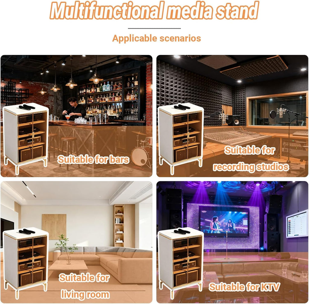 Audio Rack Cabinet HiFi Rack Corner Entertainment Center Media Cabinet with Glass Door Component Storage and Collection Display(Black,60 * 55 * 95cm/23 * 21 * 37in)