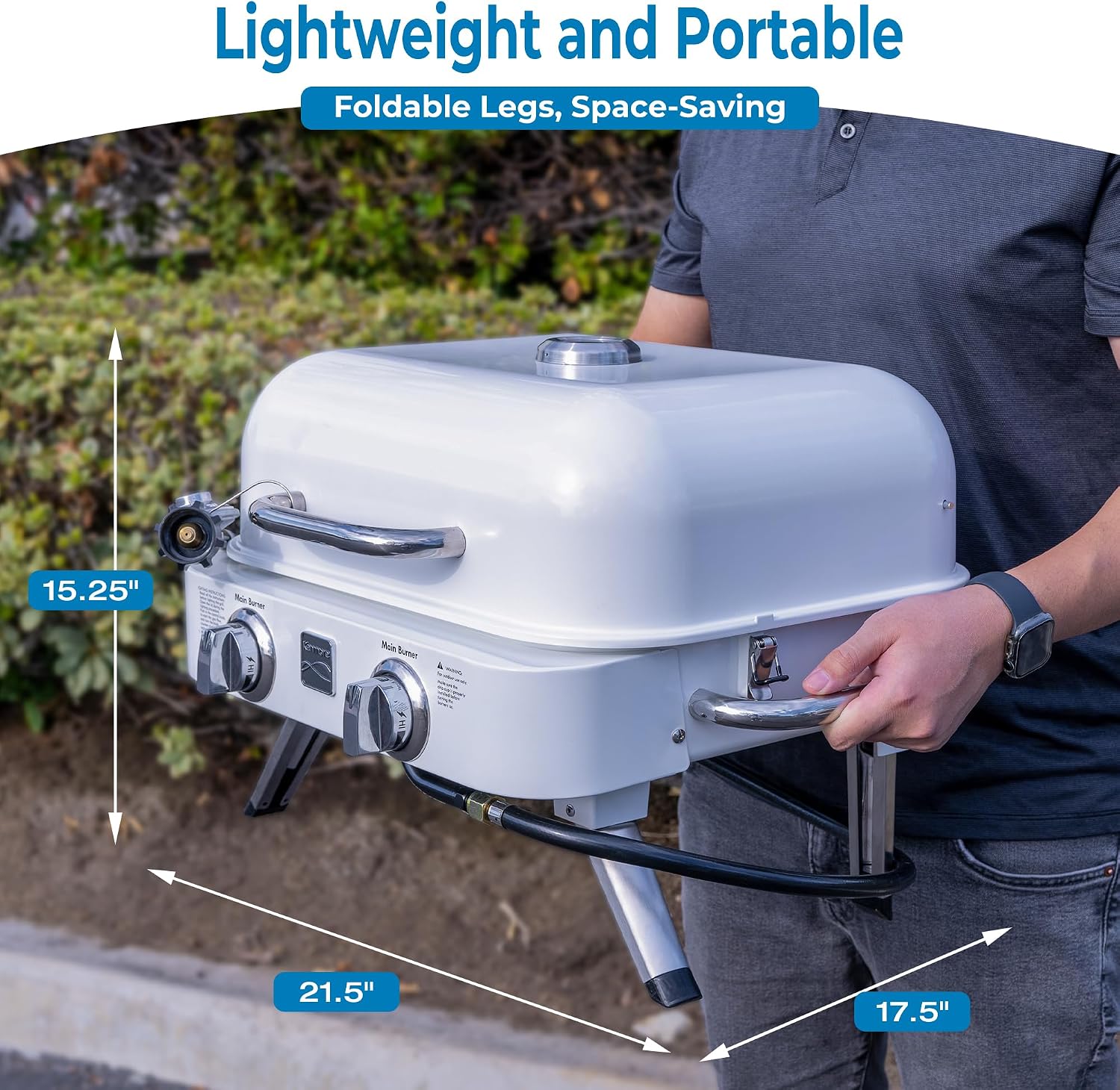 Kenmore Portable Propane Gas Grill - Tabletop BBQ Grill with Warming Rack, 2 Stainless Steel Burners with 14,000 BTUs, for Outdoor Kitchen, Camping, Pearl
