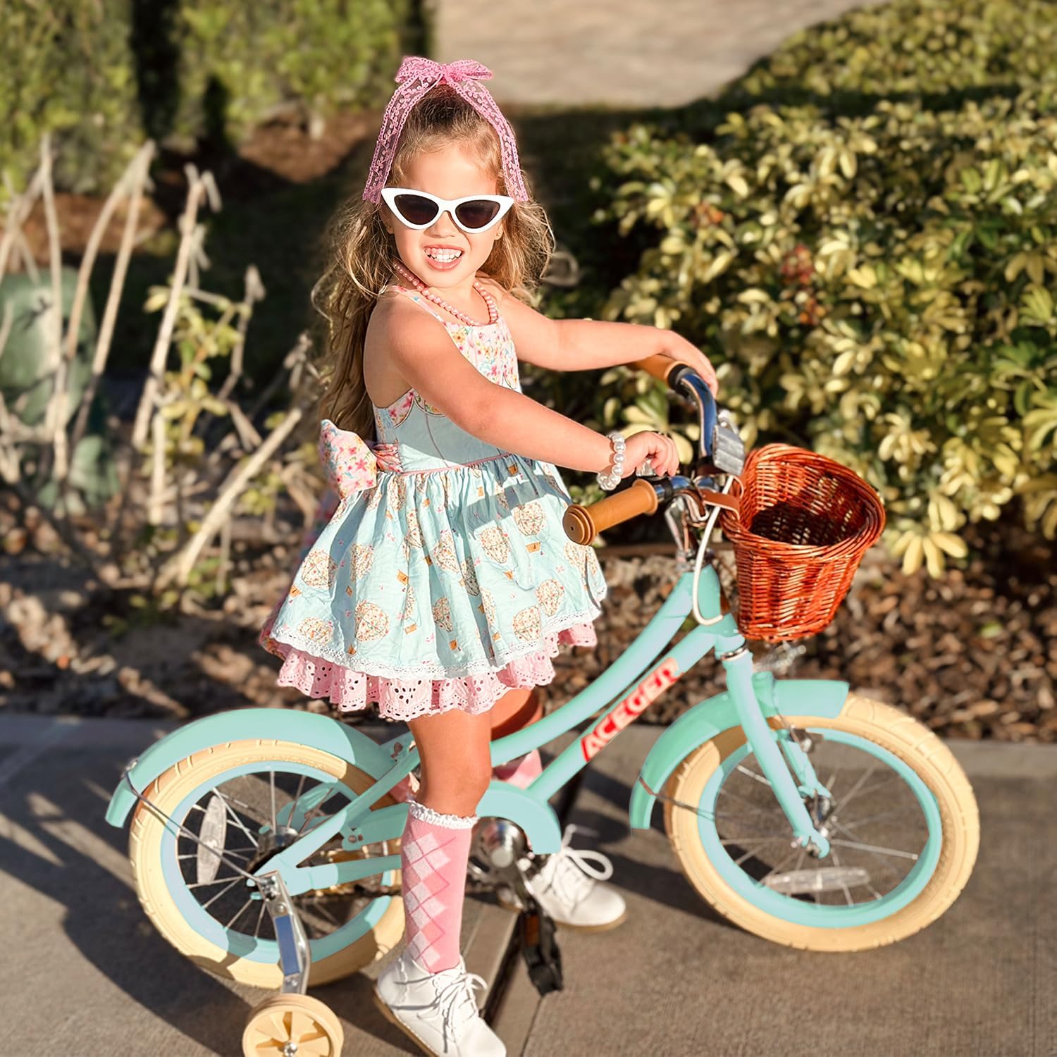 ACEGER Retro Princess Kids Bike with Basket for 3-12 Years Old Girls, Included Coaster Brake & Caliper Brake, 14 16 18 Inch with Training Wheels, 20 Inch with Kickstand, Vintage Bicycle for Gifts.