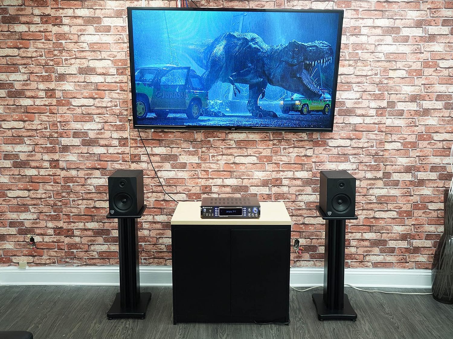 Rockville Pair SS28B Premium Black Wood Grain 28' Home Speaker Stands, 100lb Capacity, Solid MDF Wood, Dual Platforms, Spikes and Pads Included, for Home Theater and Studio Audiophiles