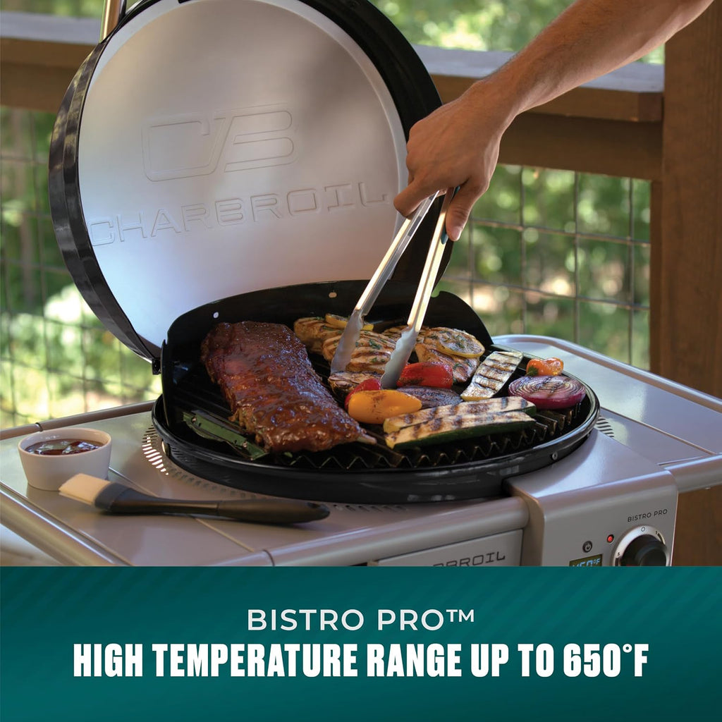 Charbroil 3-in-1 Dual Fuel Outdoor Bistro Pro Electric Grill & Griddle + Charcoal Mode BBQ, Black - 25302145