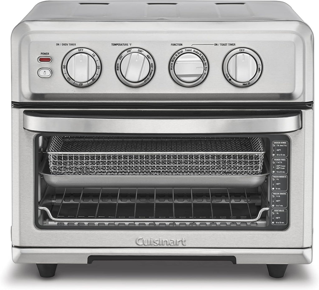 Cuisinart Air Fryer + Convection Toaster Oven, 8-1 Oven with Bake, Grill, Broil & Warm Options, Stainless Steel, TOA-70 & AMB-TOB4 Toaster Oven Baking Pan 4-Pc Set