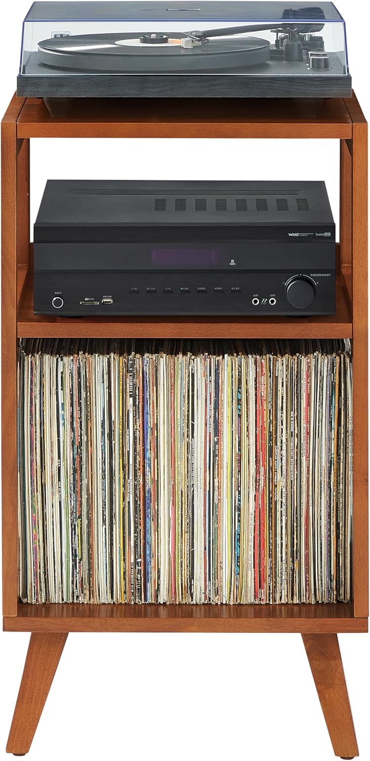 Crosley Furniture Asheville Mid-Century Modern Media Console Record Player Stand, Storage for Vinyl Records, Walnut