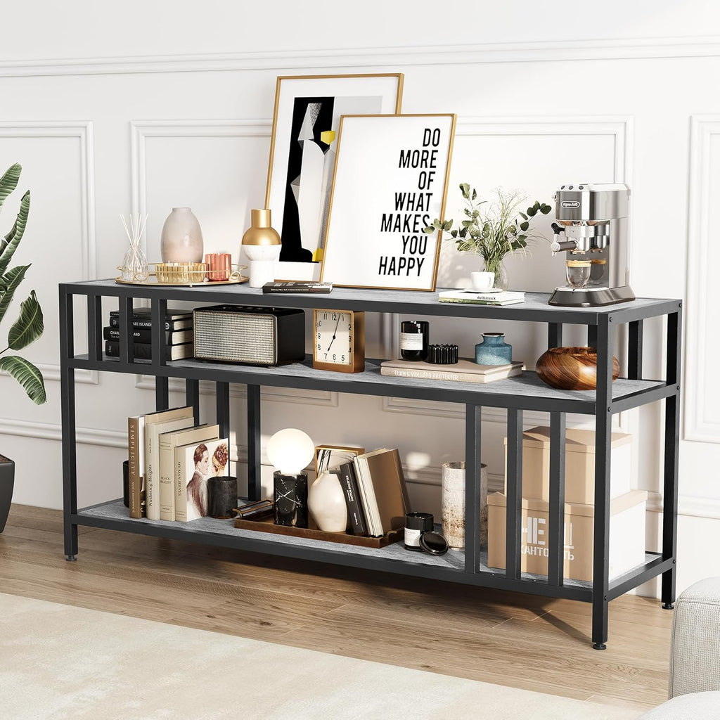 GarveeHome 65 in TV Stand for TV up to 75 in, Entertainment Center with Open Storage Shelves, TV Media Console Table with Quadruple-Tube Support for Living Room, Bedroom - 65 in Grey