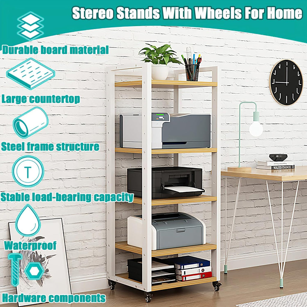 Stereo Stands and Racks with Wheels - Modern Stereo Cabinet with Adjustable Shelves for Audio-Video Shelving Unit Storage Equipment - Media Stand Shelf for Living Roo B 4-Tier(A): L23.6×W15.7×H55.1in