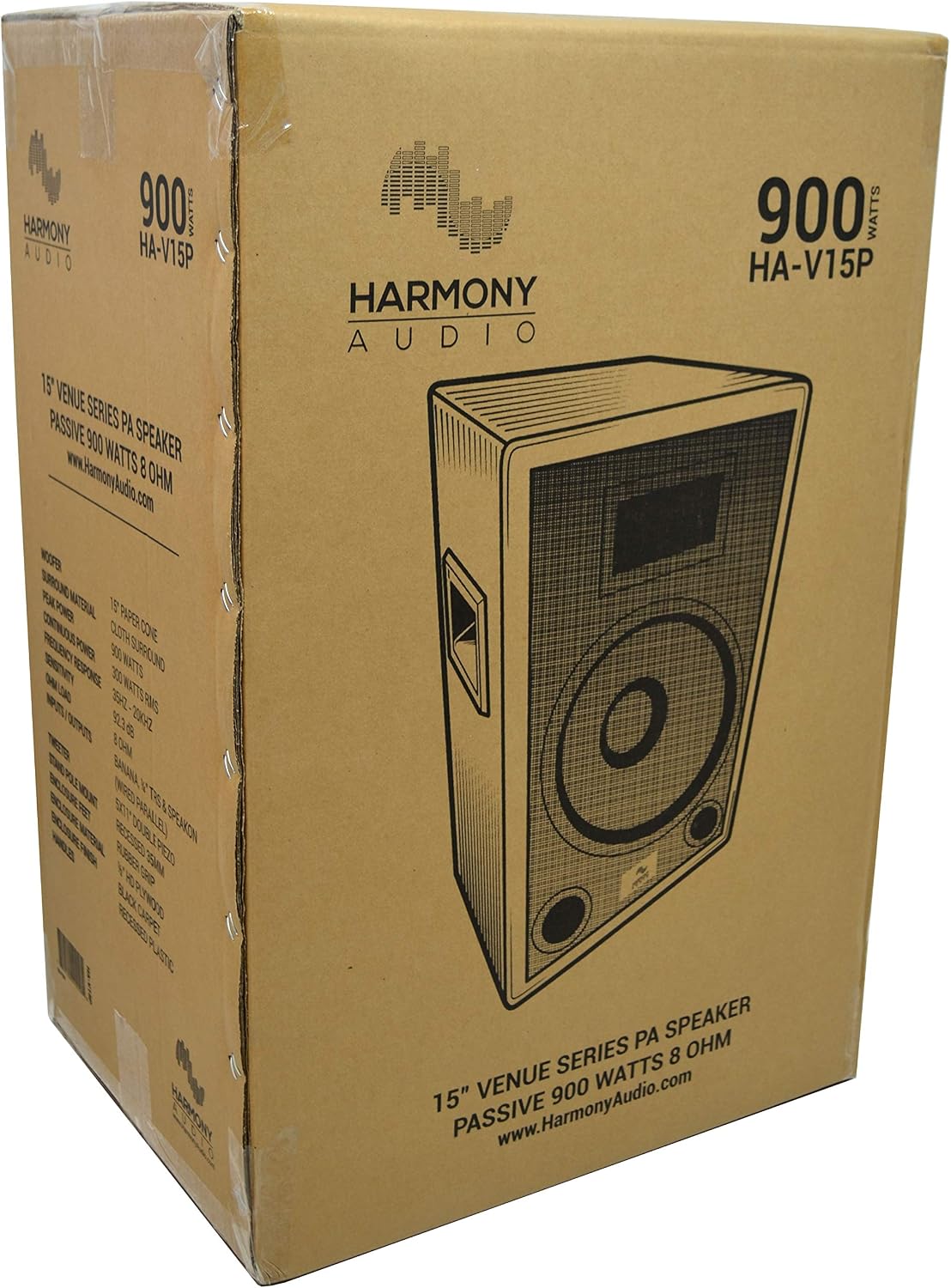 Harmony Audio HA-V15P Pro DJ Venue Series 15' Passive 900W PA Speaker 2-Way Cabinet