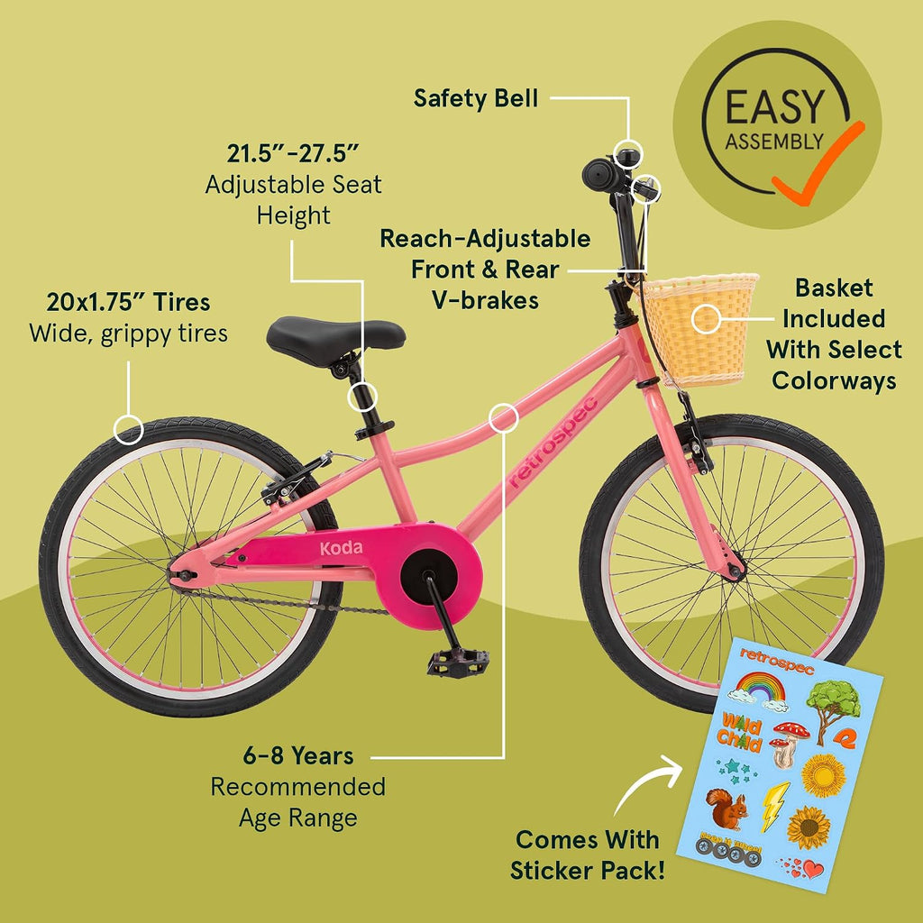 Retrospec Koda Plus Kids Bike for Boys & Girls Ages 6-8 Years - Children's Bicycle, Adjustable Seat & Handlebars