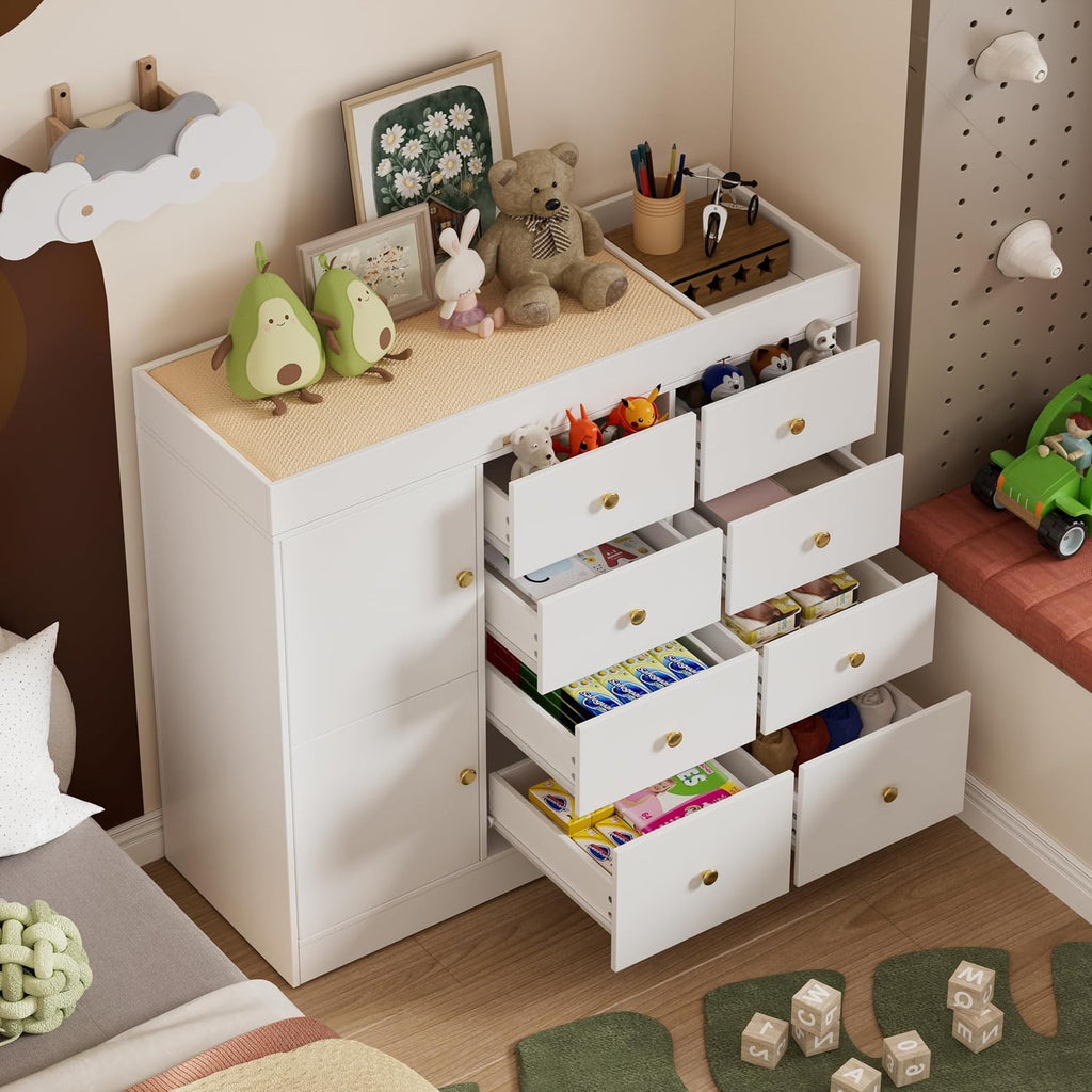 Changing Table Dresser with Drawers,Modern Baby Dresser with Changing Table Top for Nursery,Diaper Changing Station Organizer for Infants Newborn,White