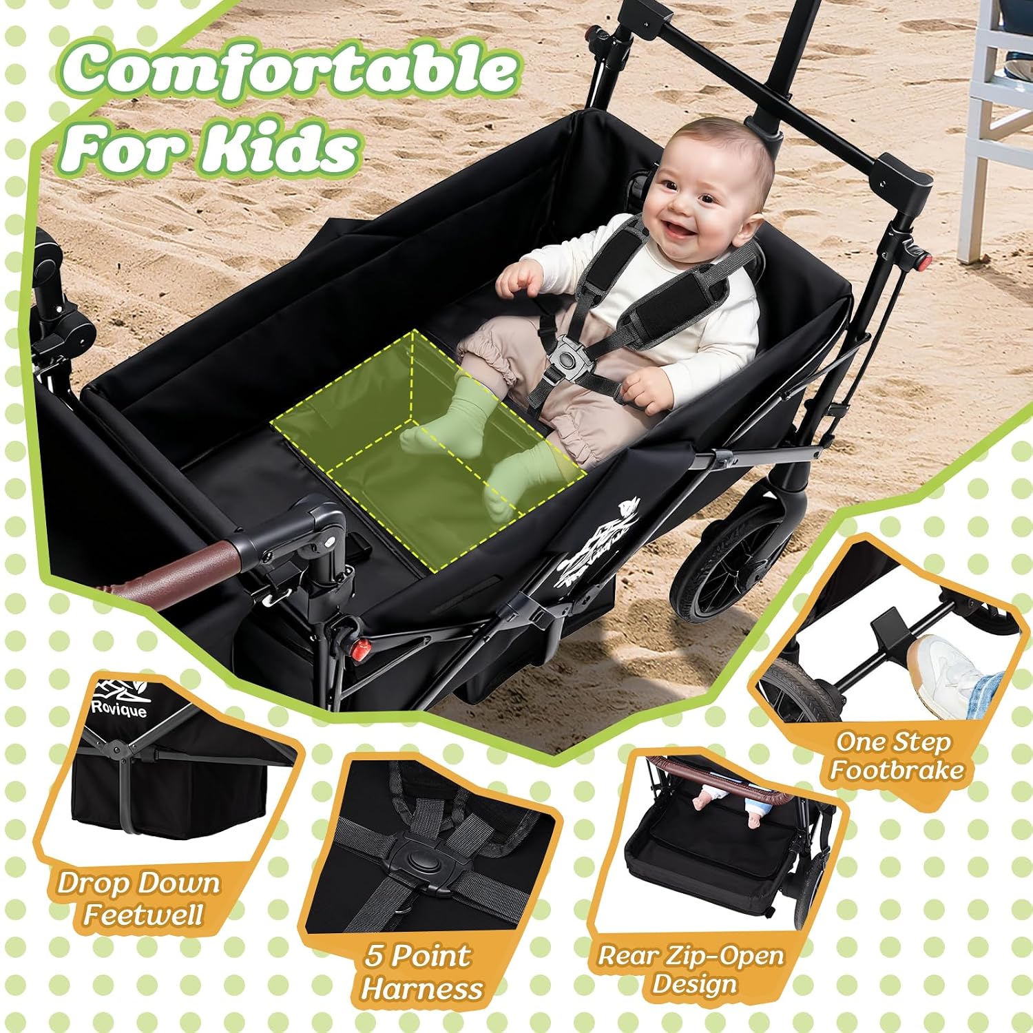 Wagon Stroller for 2 Kids, Premium Stroller Wagon for Kids with Removable Canopy, Safety Harness, Adjustable Handlebar & Storage Organizer, All-Terrain Foldable Baby Wagon for Outdoors