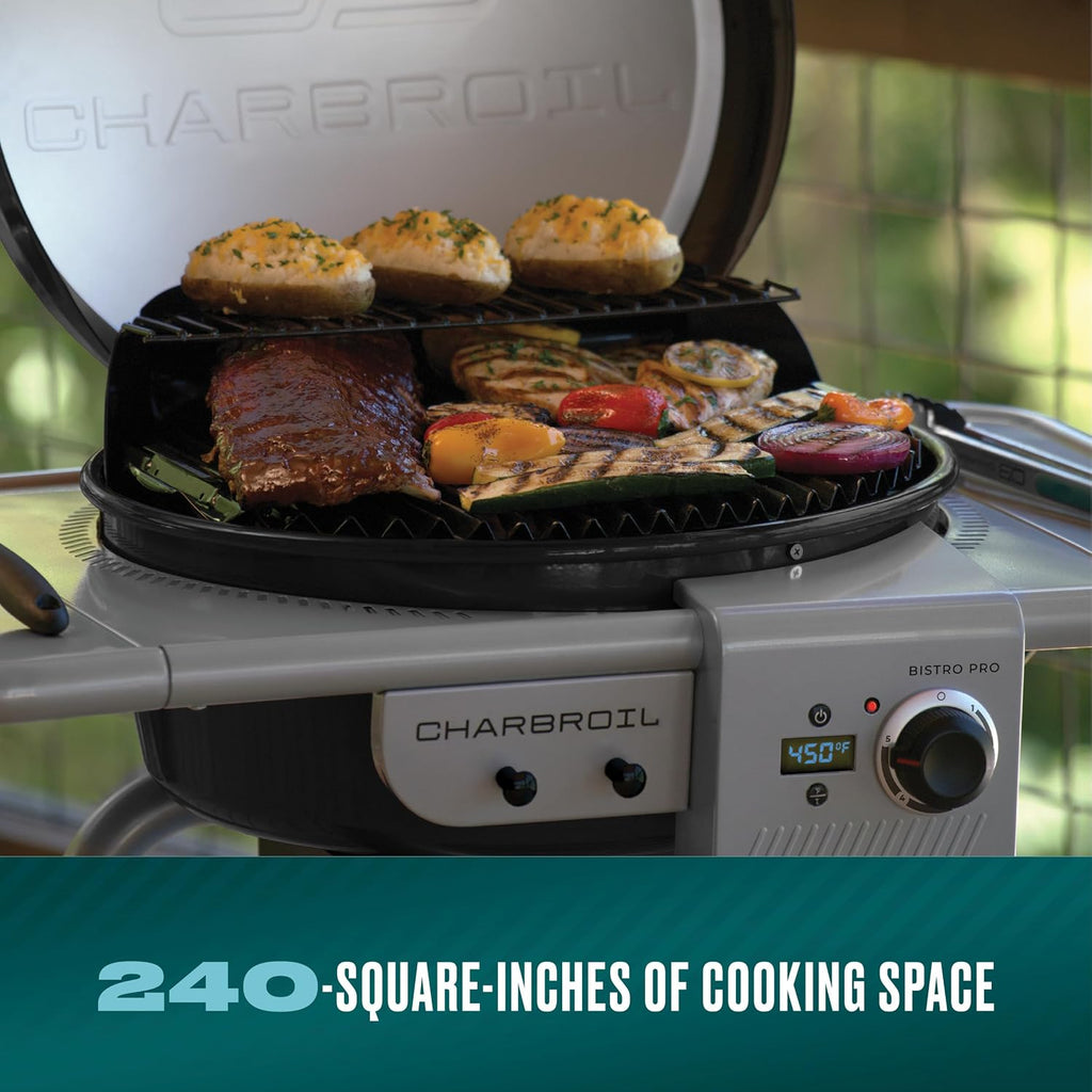 Charbroil 3-in-1 Dual Fuel Outdoor Bistro Pro Electric Grill & Griddle + Charcoal Mode BBQ, Black - 25302145