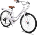 HILAND 26 inch Beach Cruiser Bike for Men and Women, 7 Speed Step-Through Frame Adult Bicycle with Rear Rack, Retro Bike Commuter City Bicycle