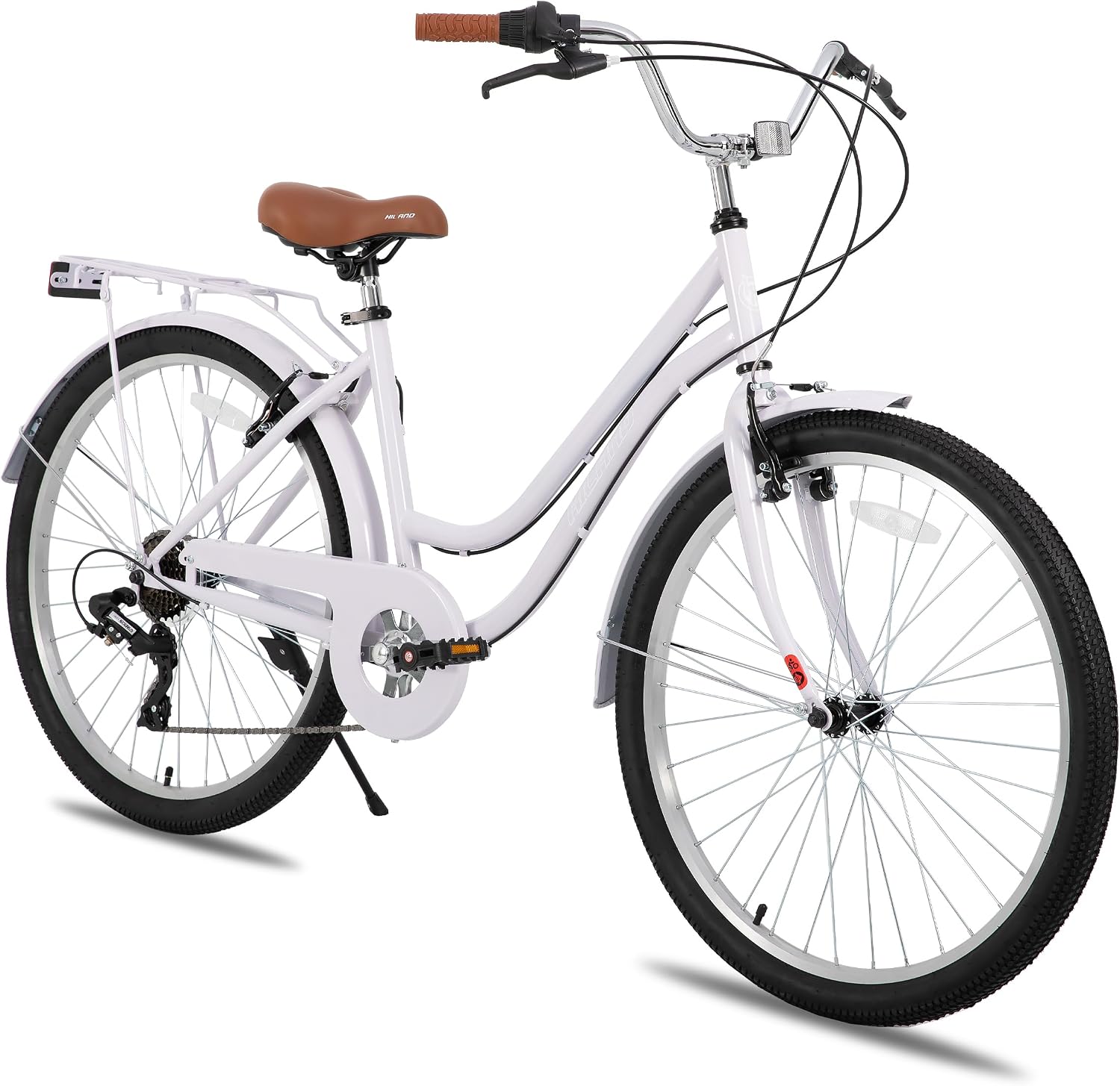 HILAND 26 inch Beach Cruiser Bike for Men and Women, 7 Speed Step-Through Frame Adult Bicycle with Rear Rack, Retro Bike Commuter City Bicycle