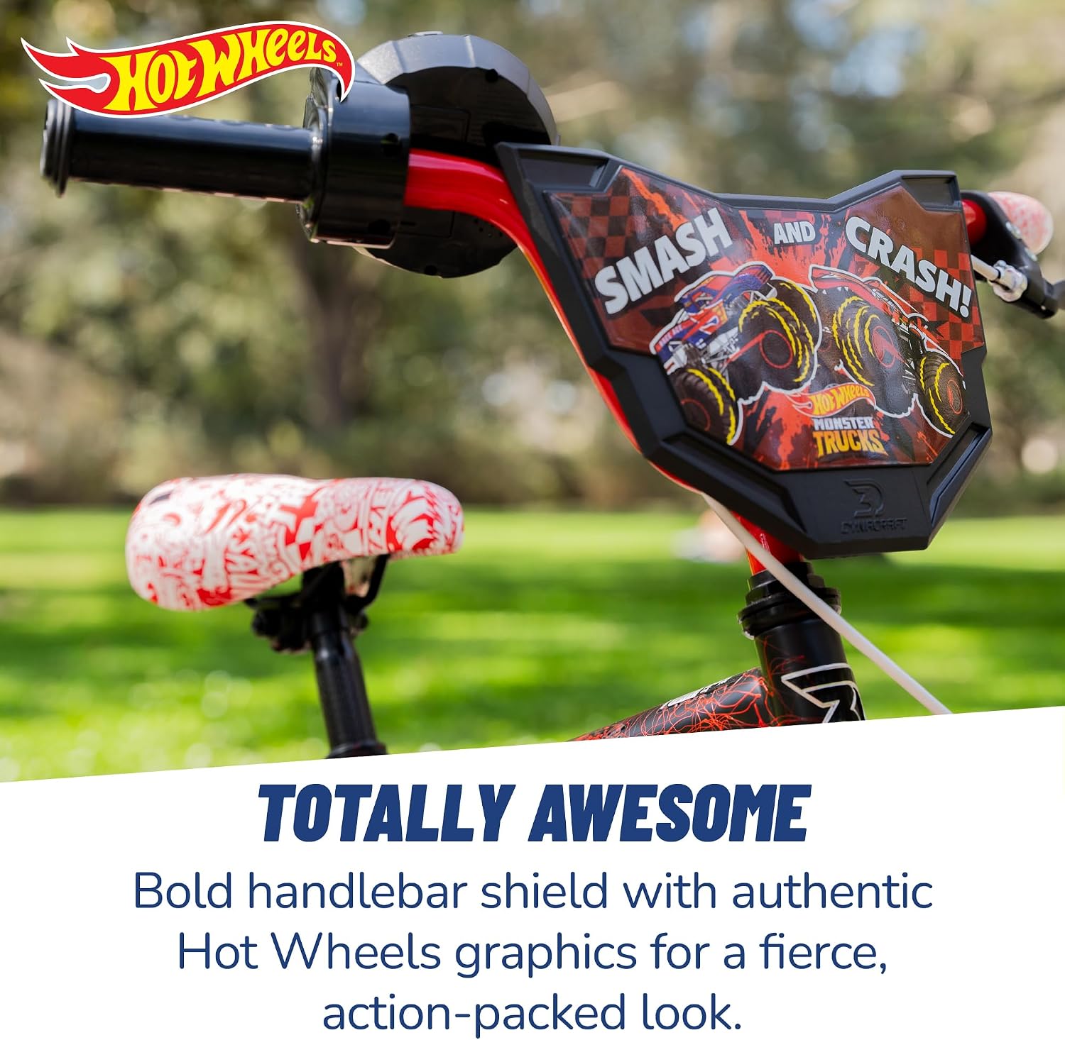 Dynacraft Hot Wheels Boys BMX Bikes Sizes 12' - 18' for Ages 3-9 Years in red, Black, with Handlebar rev Grip Play Feature