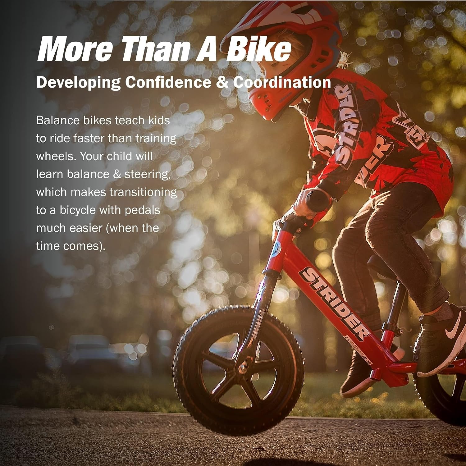 Strider 12' Sport Bike - No Pedal Balance Bicycle for Kids 1 to 4 Years - Includes Safety Pad, Padded Seat, Mini Grips & Flat-Free Tires - Tool-Free Assembly & Adjustments