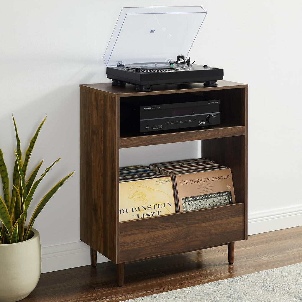Crosley Furniture Liam Turntable Record Player Stand with Storage for Vinyl Records, Mid Century Modern, Walnut