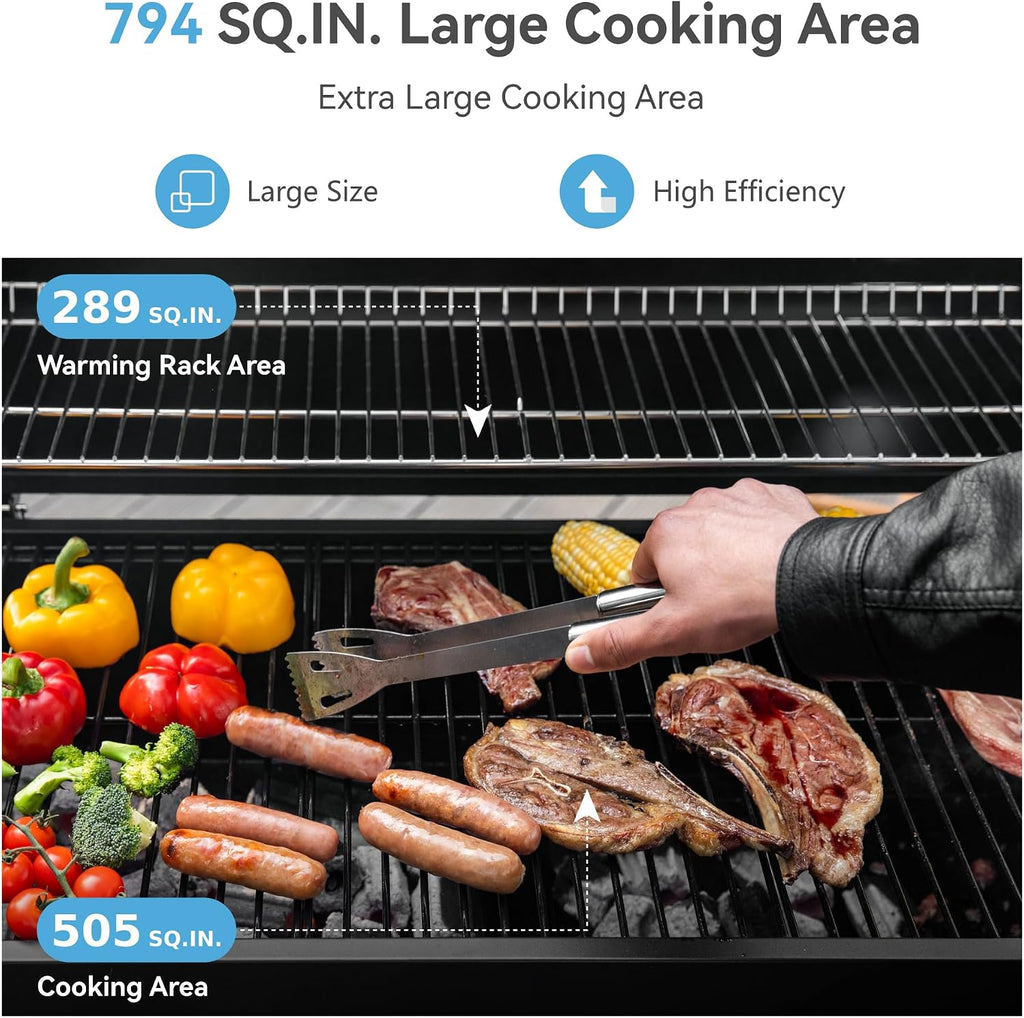 34-Inch Barrel Charcoal Grill with Side Tables, 794 Square Inches Cooking Space, Large Charcoal BBQ Grill with 2 Height-Adjustable Charcoal Pans for Outdoor Backyard Patio Picnic Parties Camping