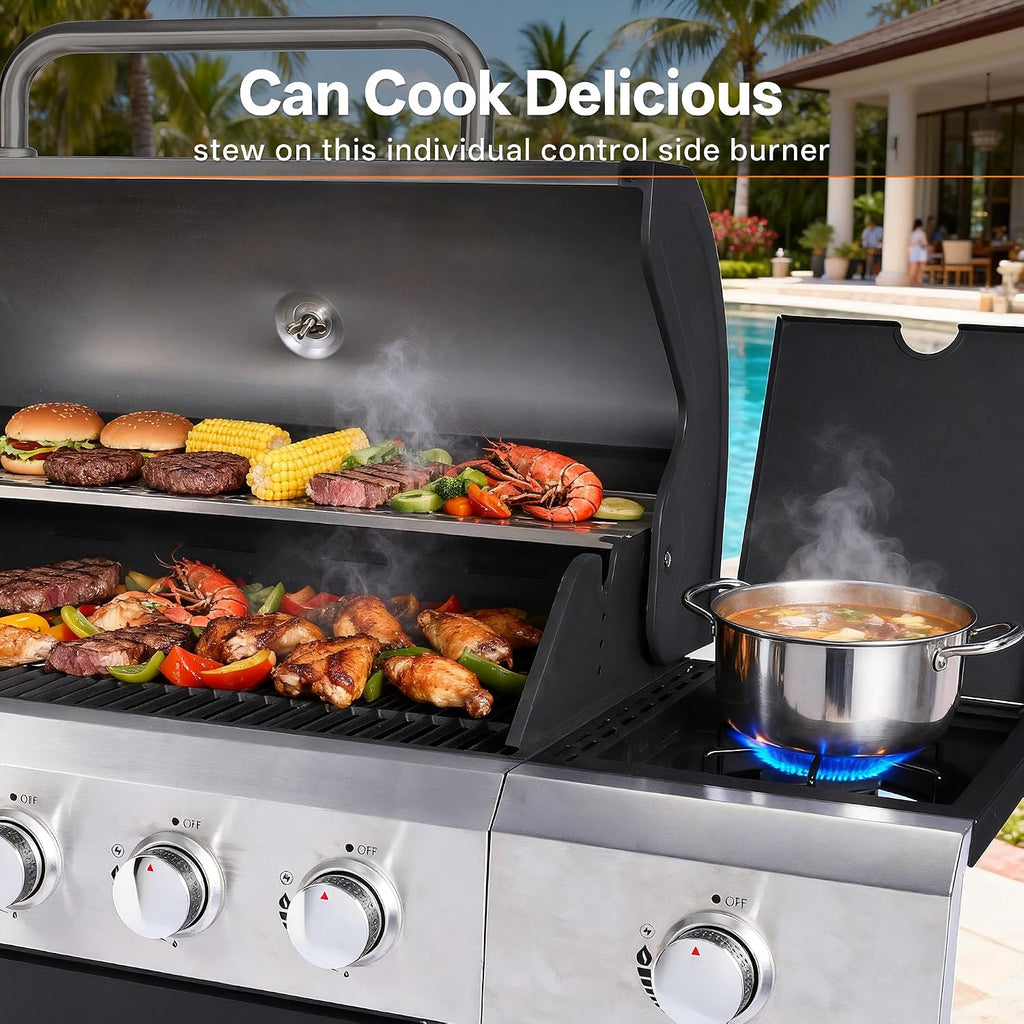 Endark 5-Burner 58,500 BTU Stainless Steel Outdoor Propane Gas Grill with Side Burner & Porcelain Grates | Wheeled BBQ Grill for Patio, Garden, Backyard