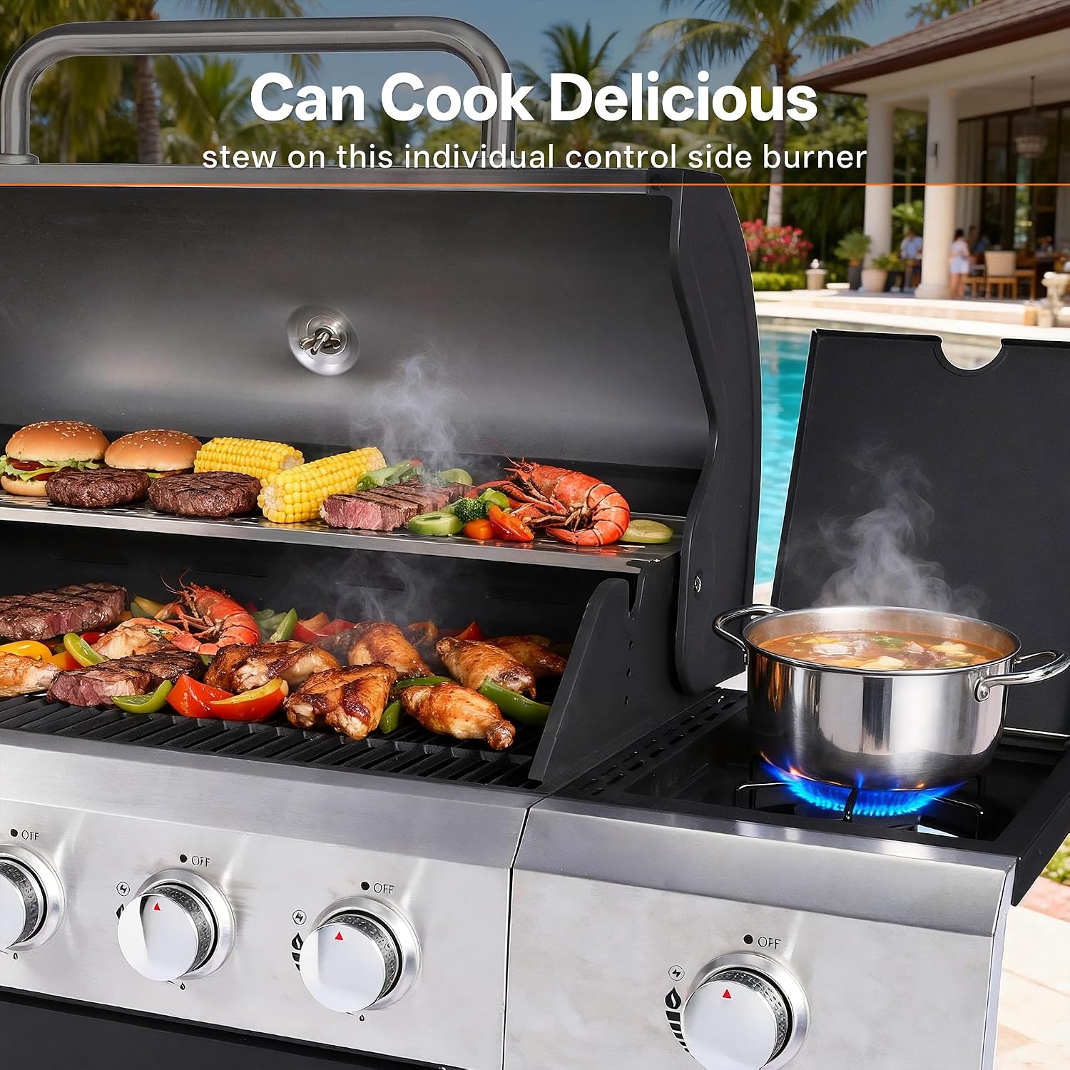 Endark 5-Burner 58,500 BTU Stainless Steel Outdoor Propane Gas Grill with Side Burner & Porcelain Grates | Wheeled BBQ Grill for Patio, Garden, Backyard
