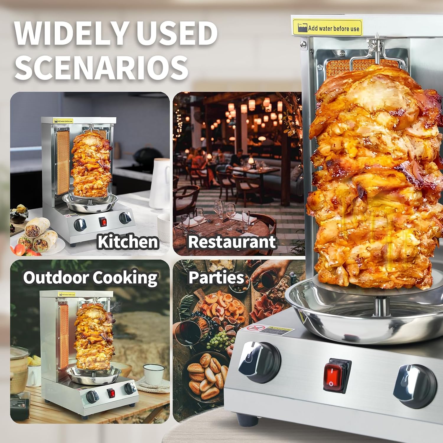 Shawarma Grill Machine Gas Vertical Rotisserie with 2 Burners, Propane Doner Kebab Oven 13 lbs Capacity, Gyro Meat Broiler Machine with Shovel, 110V