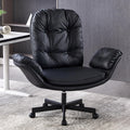 amseatec Criss Cross Chair with Armrests & Wheels for Cross-Legged Sitting, Comfortable Adjustable Swivel Office Desk Chair –PU Leather Vanity Chair for Home, Makeup and Bedroom (Black)
