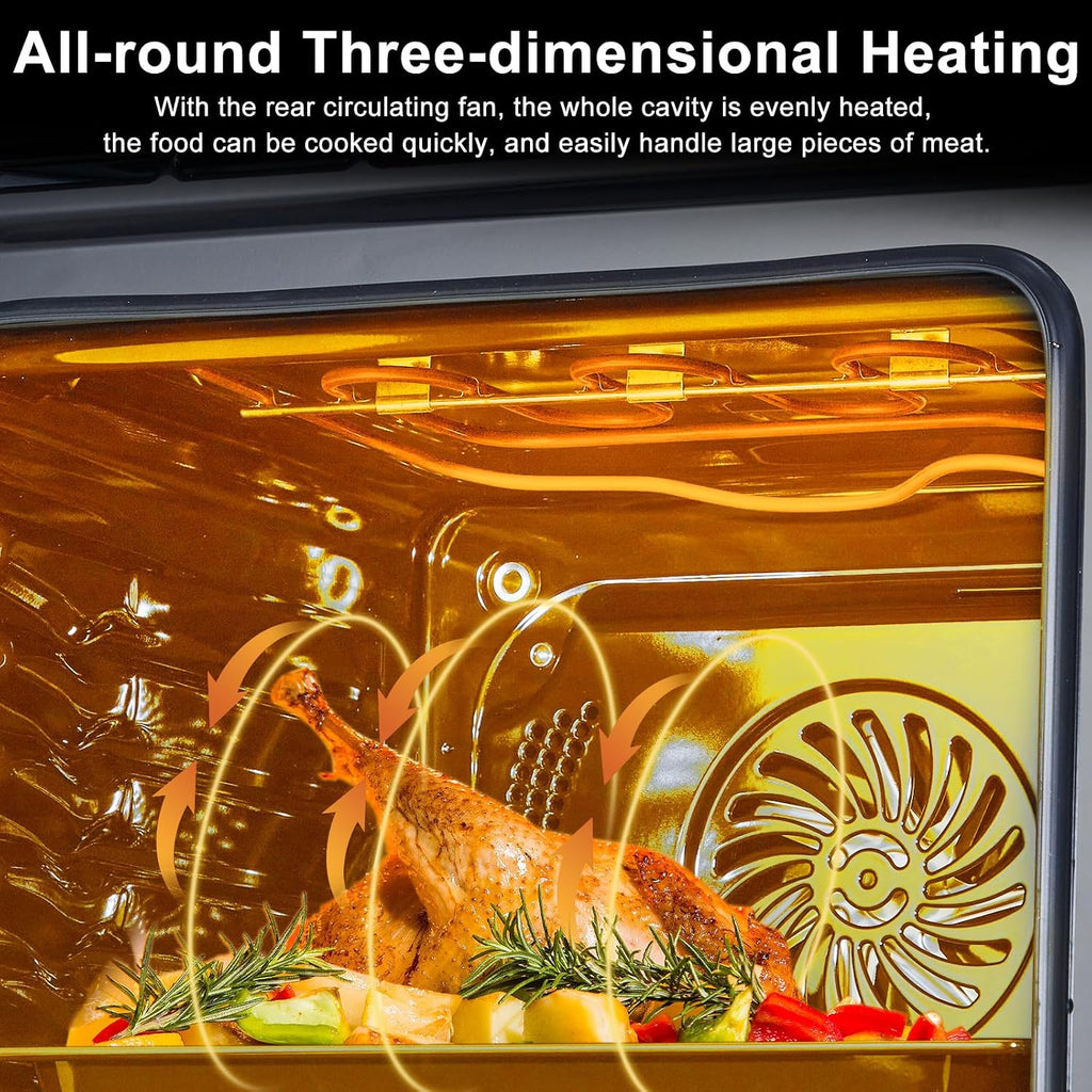 GarveeHome Single Wall Oven 24 in, Built-in Electric Ovens with Steam&Grill&Air Frying Mode, 3000W, 240V, 2.5Cu.ft Convection Built-in Oven, Stainless Steel, Colorful Touch Screen
