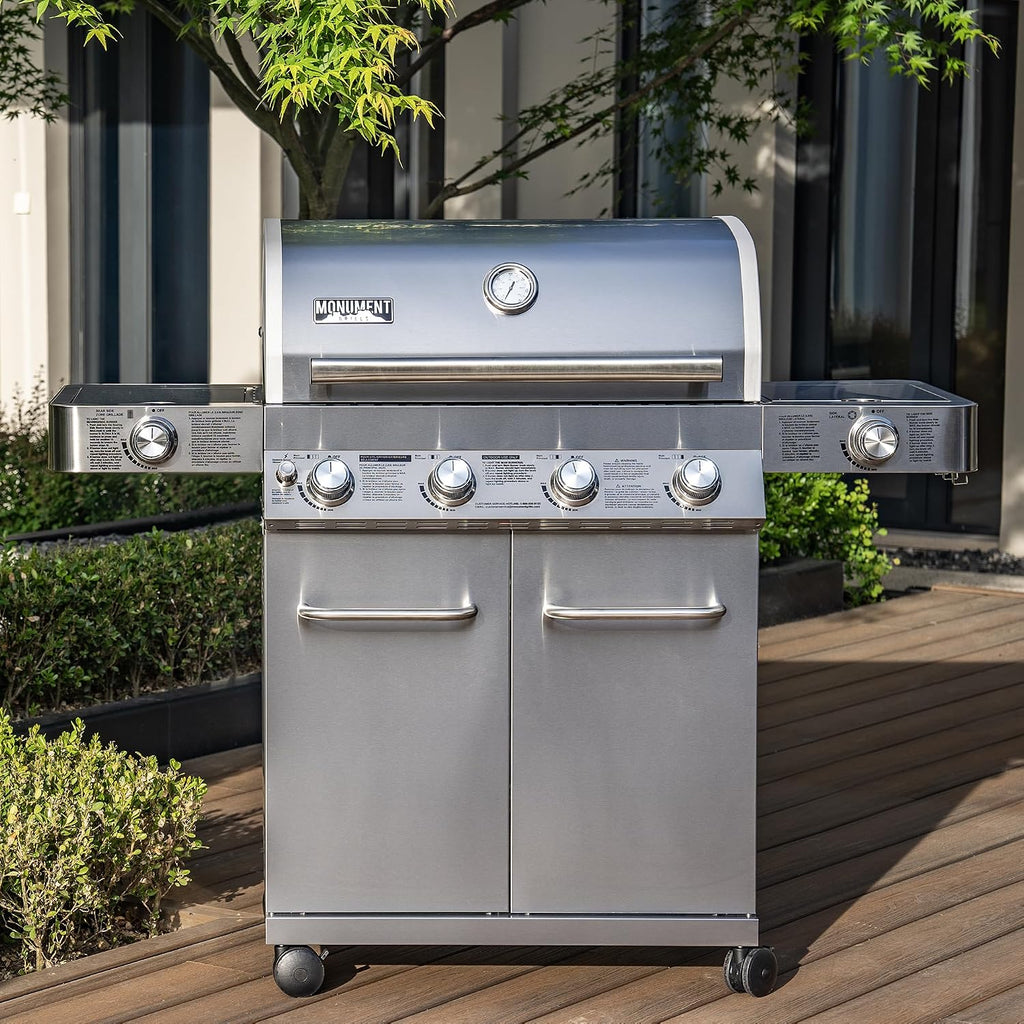Monument Grills Larger 4-Burner Propane Gas Grills Stainless Steel Cabinet Style with Accessory Kit(5 items), Outdoor Use