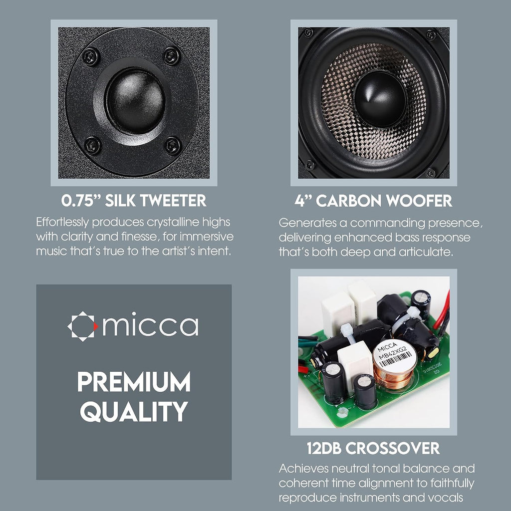 Micca MB42X G2 Passive Bookshelf Speakers for Home Theater Surround Sound, Stereo, and Passive Near Field Monitor, 2-Way (Black, Pair)