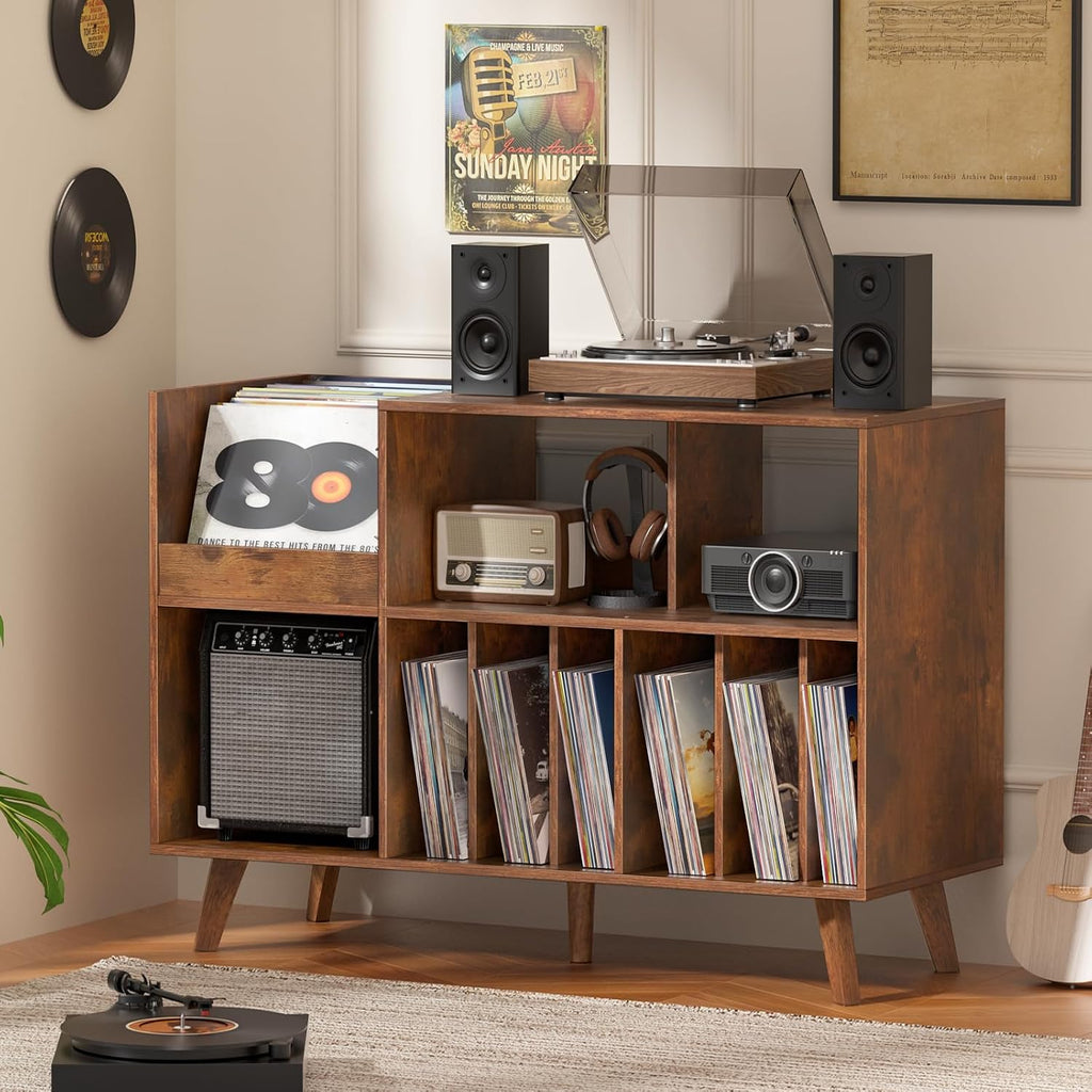 LELELINKY Large 48'' Record Player Stand with Storage, Vinyl Record Storage Holder with Display Area, Turntable Stand Record Player Table Holds Up to 450 Albums,Record Stand for Music Room Living Room