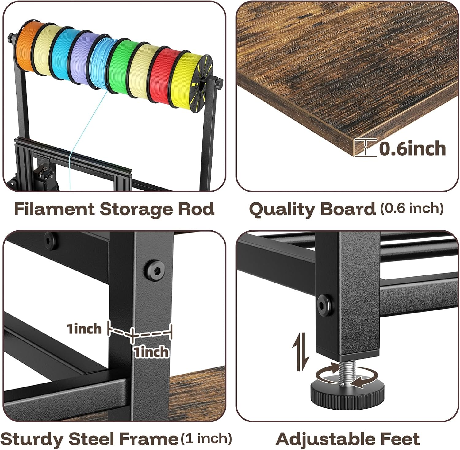 Aquzee 3D Printer Table with Filament Storage, W51*D23.6 3D Printer Stand, Heavy Duty 3D-Printer Storage Rack, 1 Power Outlet 3D-Printing Desk Office Workshop Studio, for 3dPrinter Accessories