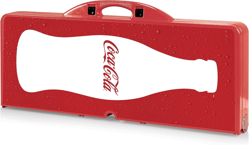 Picnic TIME Coca-Cola Folding Picnic Table with Seats, Collapsible Aluminum Table and Bench Set with Umbrella Hole, Lightweight Portable Table for Camping, Travel, Tailgating, Backyard (Red)