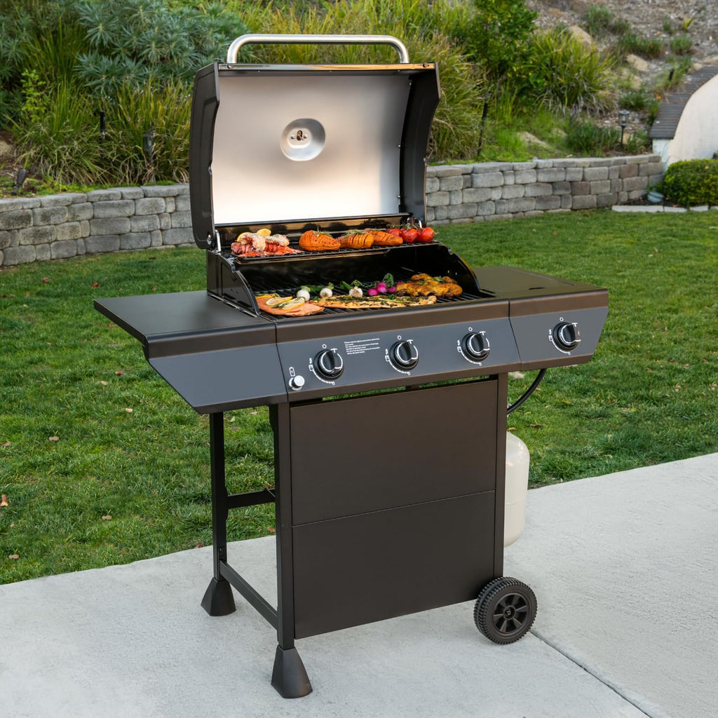 Nexgrill 3-Burner Propane Gas Grill with Side Burner, 52,000BTUs, 418 SQ. In. Cooking Space, BBQ Grill with Durable Steel Lid & Control Panel for Outdoor Cooking, Patios, and More - 720-0925S
