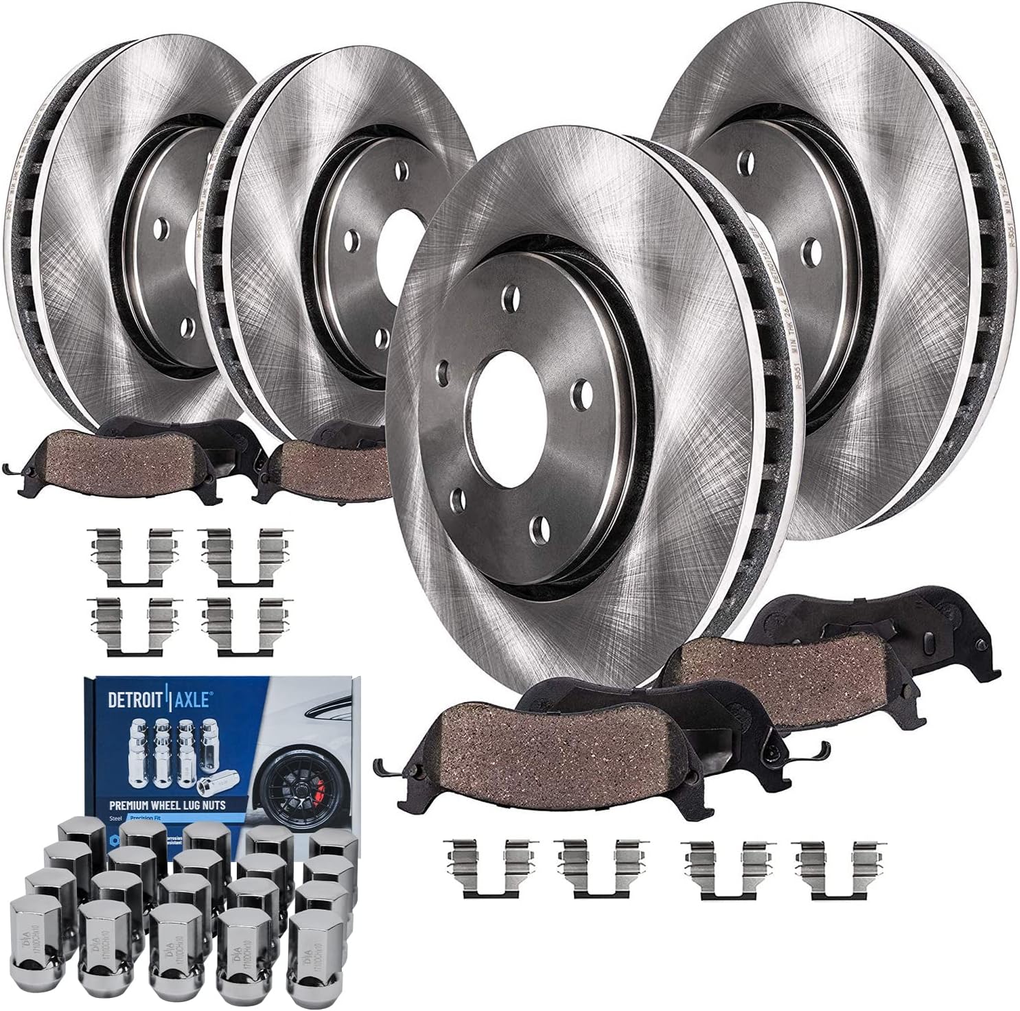 Detroit Axle - Brake Kit for 2006-2010 Dodge Ram 1500 2007-2009 Durango 2009 Chrysler Aspen, Front and Rear Disc Brake Rotors Ceramic Brake Pads w/Hardware Wheel Lug Nuts Replacement