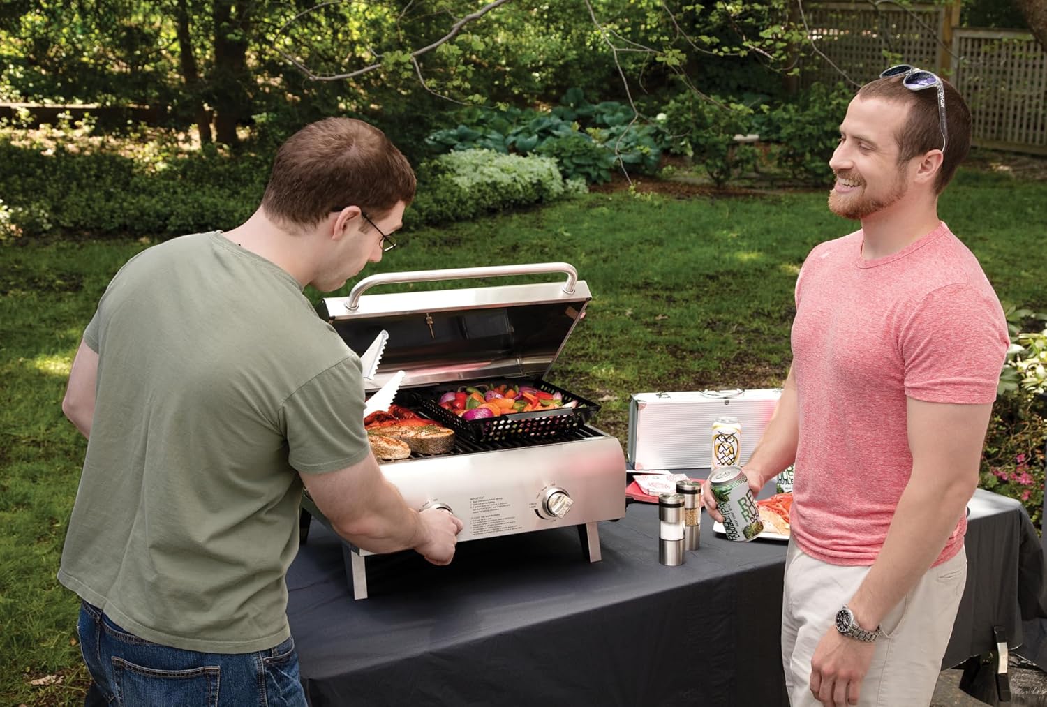 Cuisinart Chef's Style Tabletop Portable Propane Grill, 20,000 BTU Stainless Steel 2-Burner Outdoor Gas Grill for Camping, Tailgates, BBQ, Hassle-Free Setup, Twist-Start Ignition, CGG-306