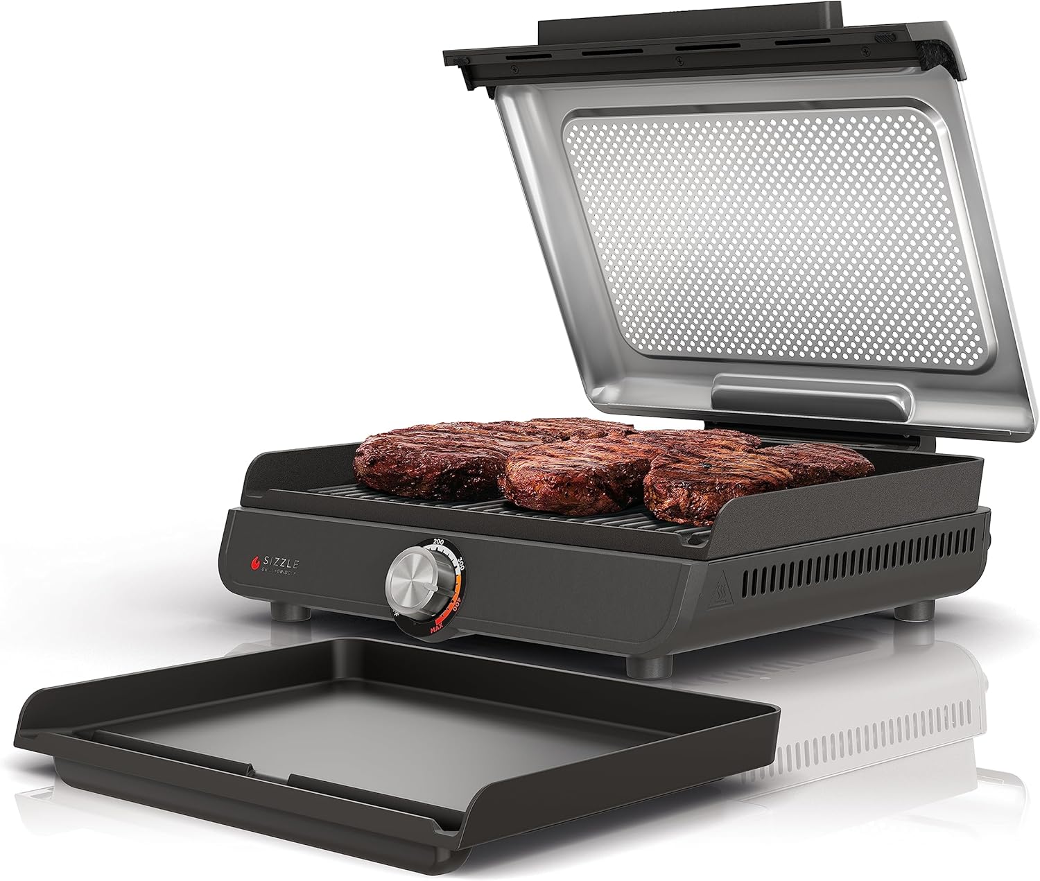 Ninja Griddle and Indoor Grill, 14'', Electric Grill, For Steak, Burgers, Salmon, Veggies, and More, Pancake Griddle, Nonstick, Dishwasher Safe, 500F, Even Cooking, Silver, GR101