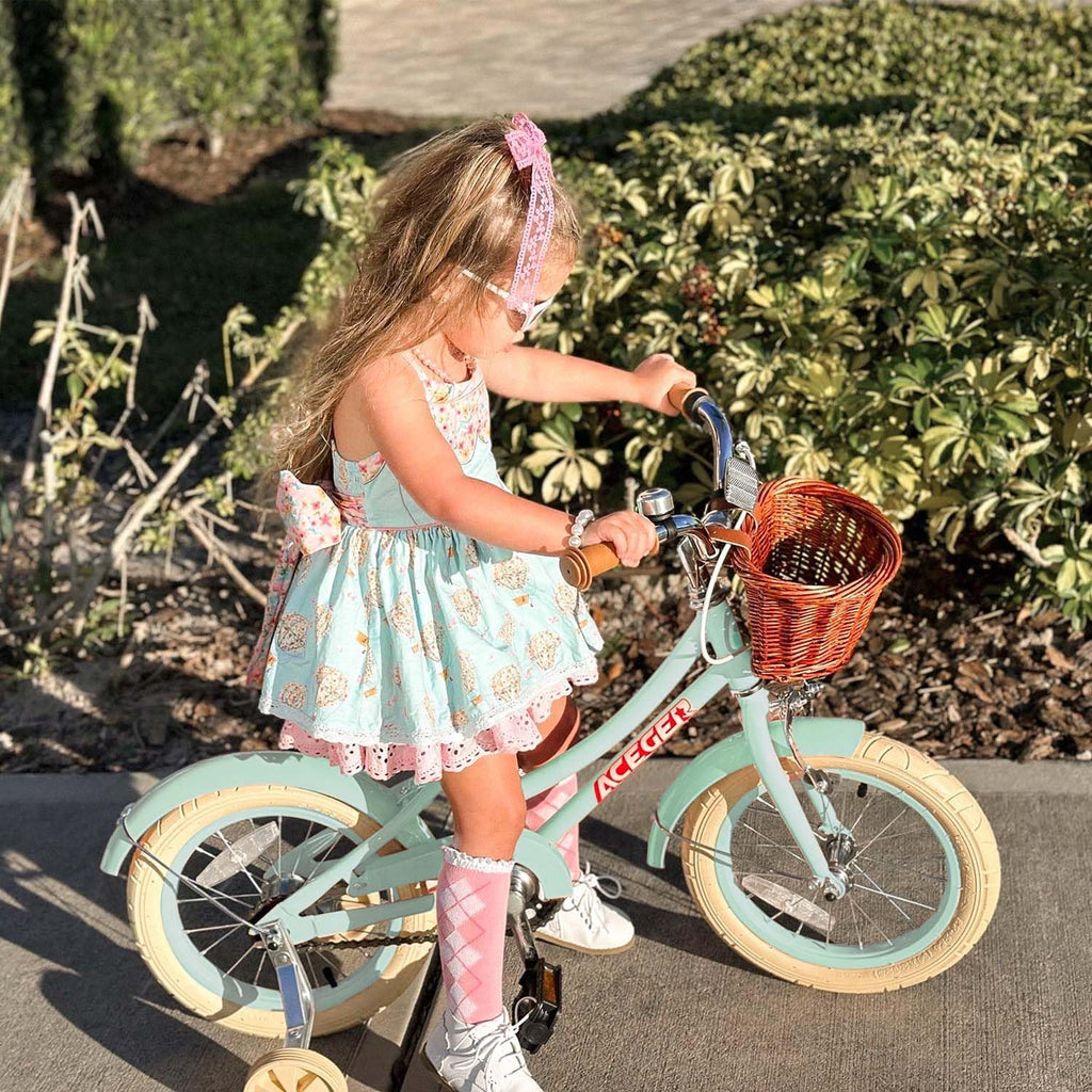 ACEGER Retro Princess Kids Bike with Basket for 3-12 Years Old Girls, Included Coaster Brake & Caliper Brake, 14 16 18 Inch with Training Wheels, 20 Inch with Kickstand, Vintage Bicycle for Gifts.
