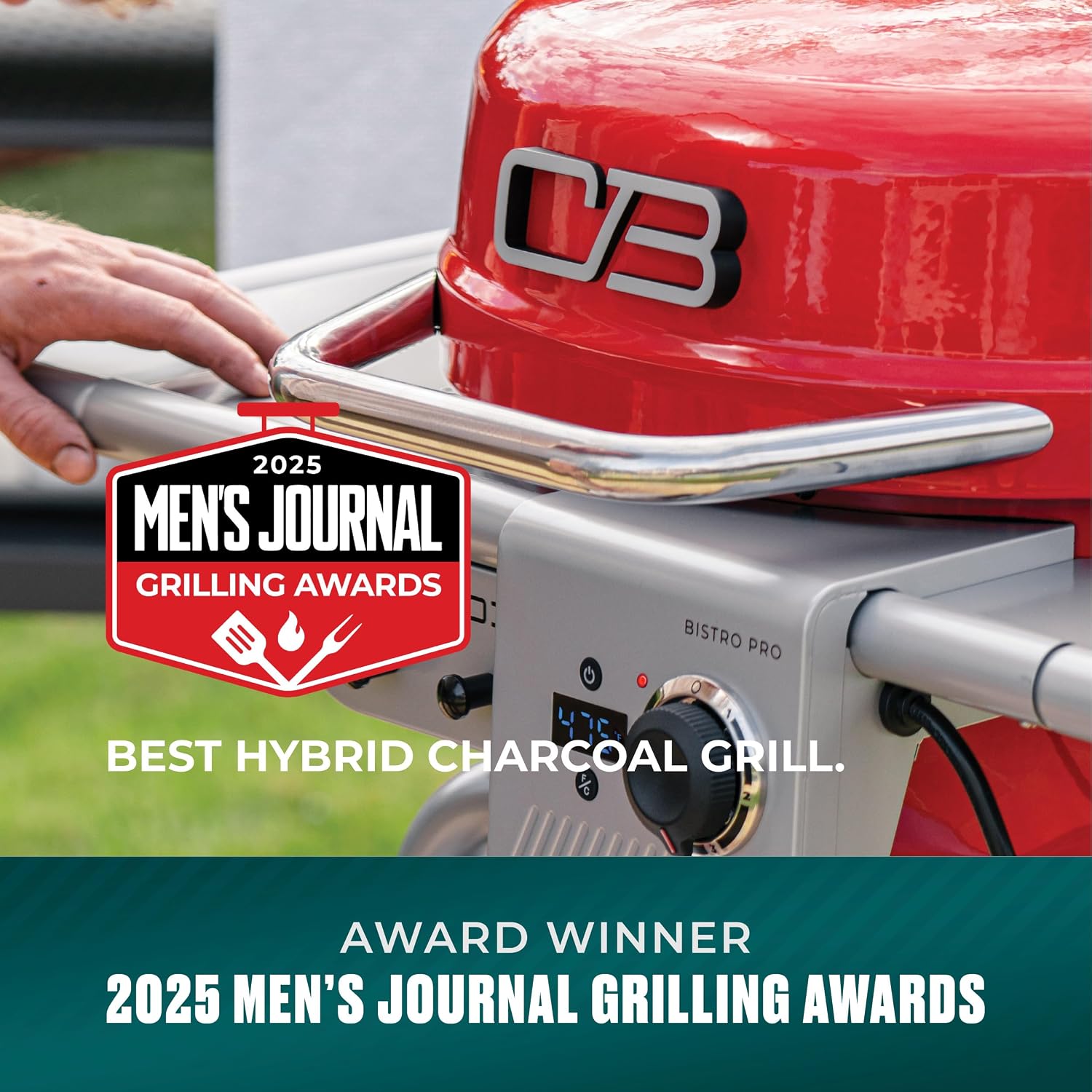 Charbroil 3-in-1 Dual Fuel Outdoor Bistro Pro Electric Grill & Griddle + Charcoal Mode BBQ, Red - 25302146