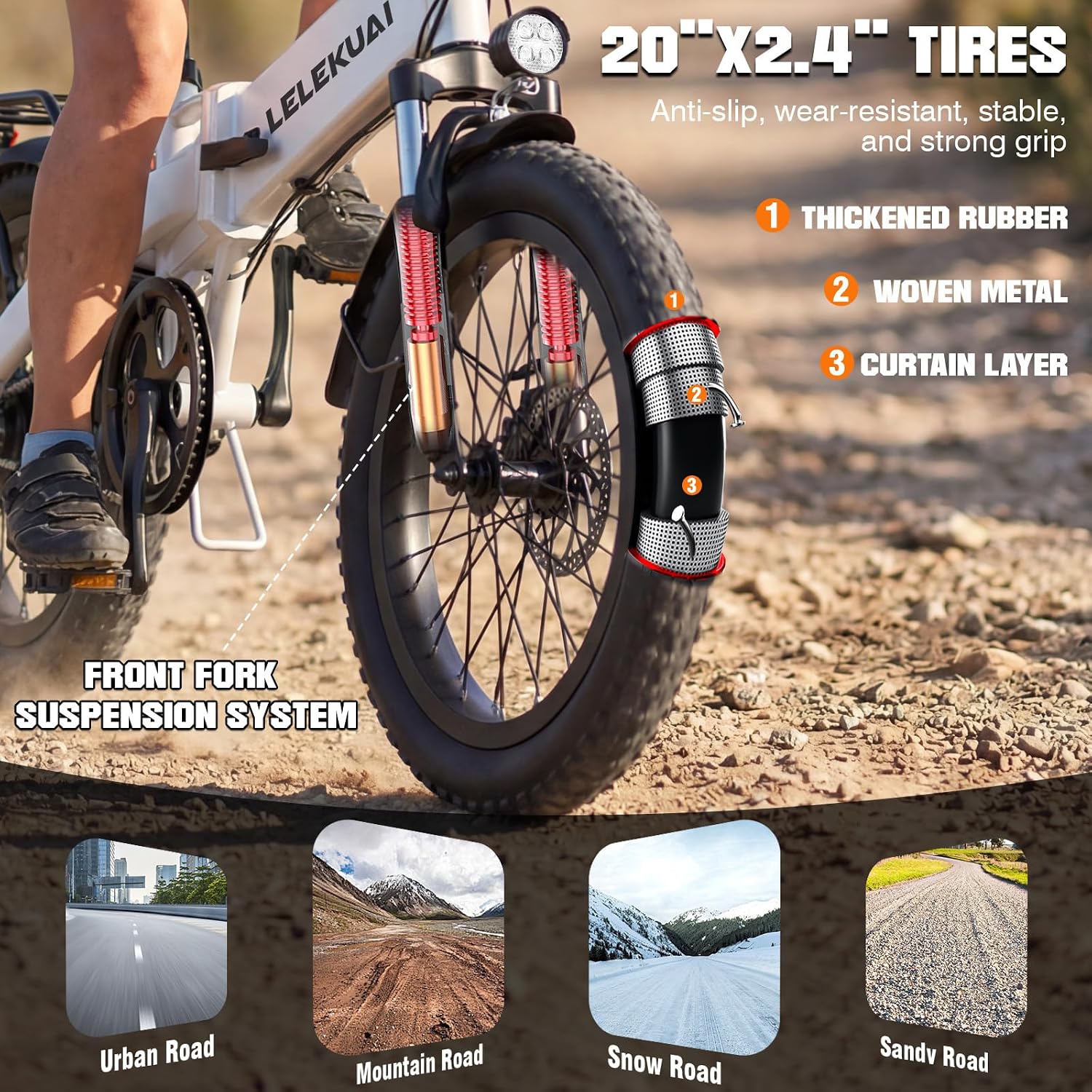 LELEKUAI Electric Bike for Adults and Teens, 520W-560W Motor, 20-24MPH, 32 Miles Range, 48V 10Ah Battery, 3-Level Pedal Assist, 14' Foldable Mini Electric Bicycle, UL 2849 Certified