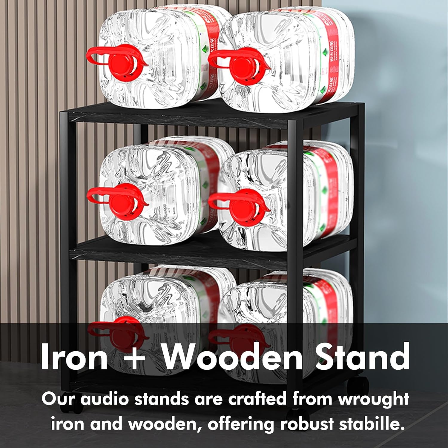 Rolling Audio Component Rack Tower Media Stereo Stand Equipment Shelves, Modern Stereo Cabinet Black White, Hi-fi Separates On Wheels for Home Record Player/DVD(White,3-Layer)
