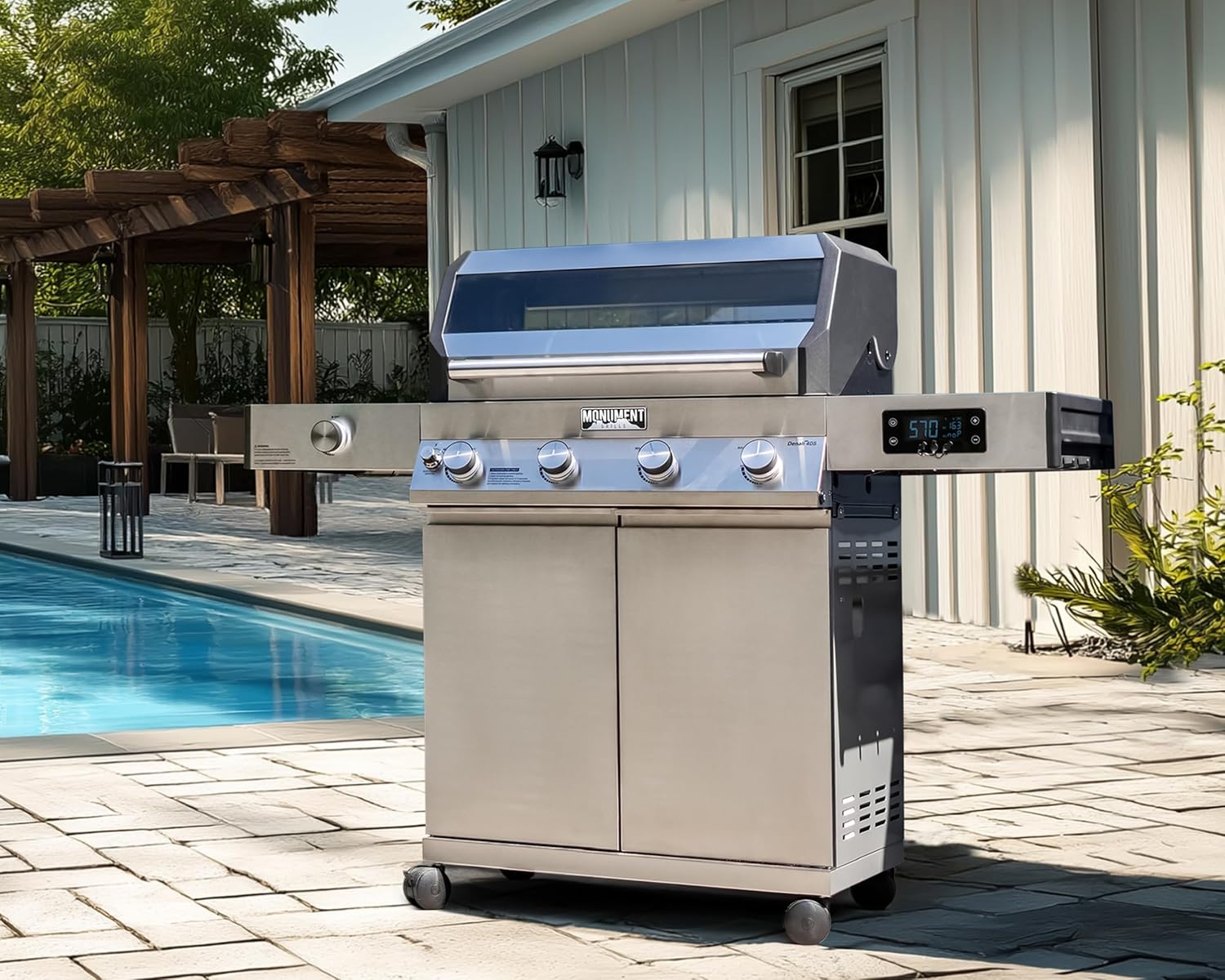 Monument Grills Denali Series, Denali 405 4-Burner Liquid Propane Gas Smart BBQ Grill Stainless Steel with BBQ Cover(2 items)