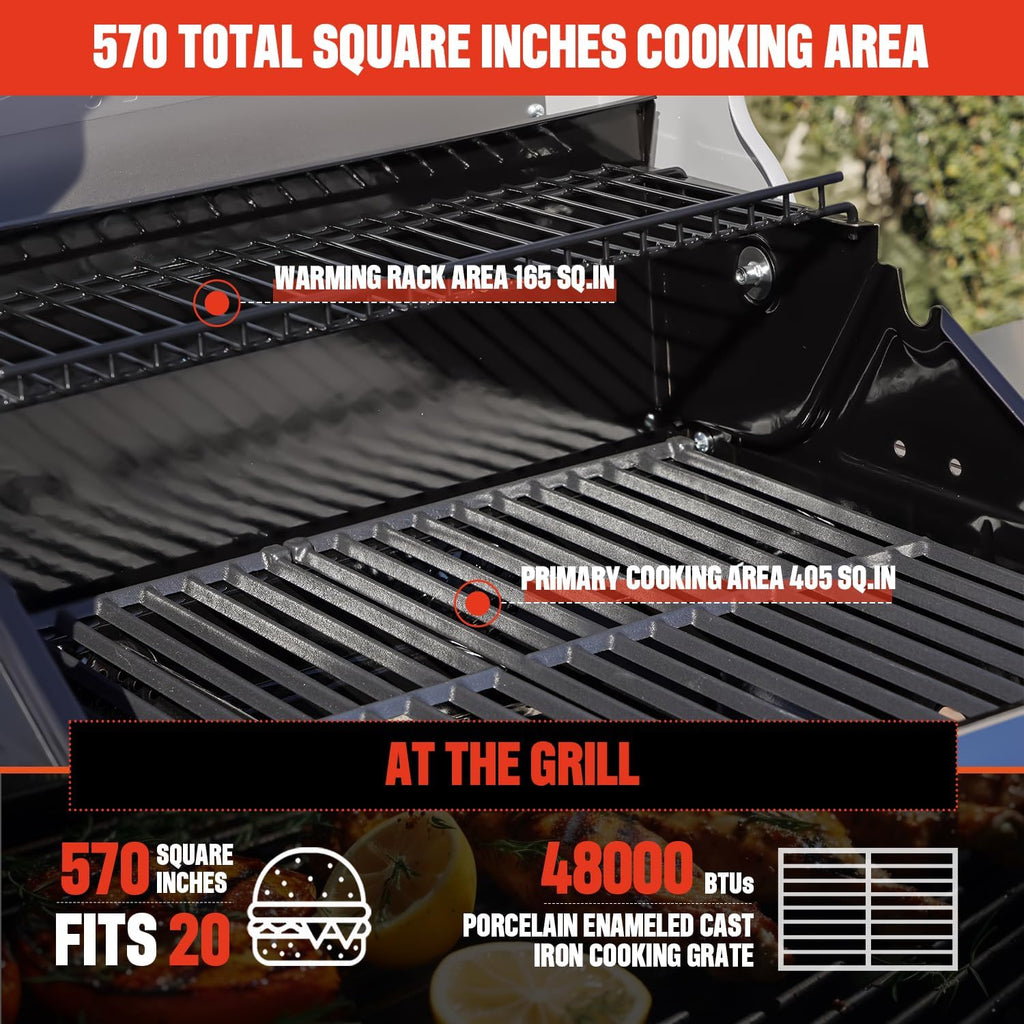 Monument Grills Mesa Series, 3+1 Outdoor Barbecue Stainless Steel Propane Gas Grill, 3 Burners & 1 Side Burner 48,000 BTU Patio Garden Grill with Knob Controls, Mesa325, Black