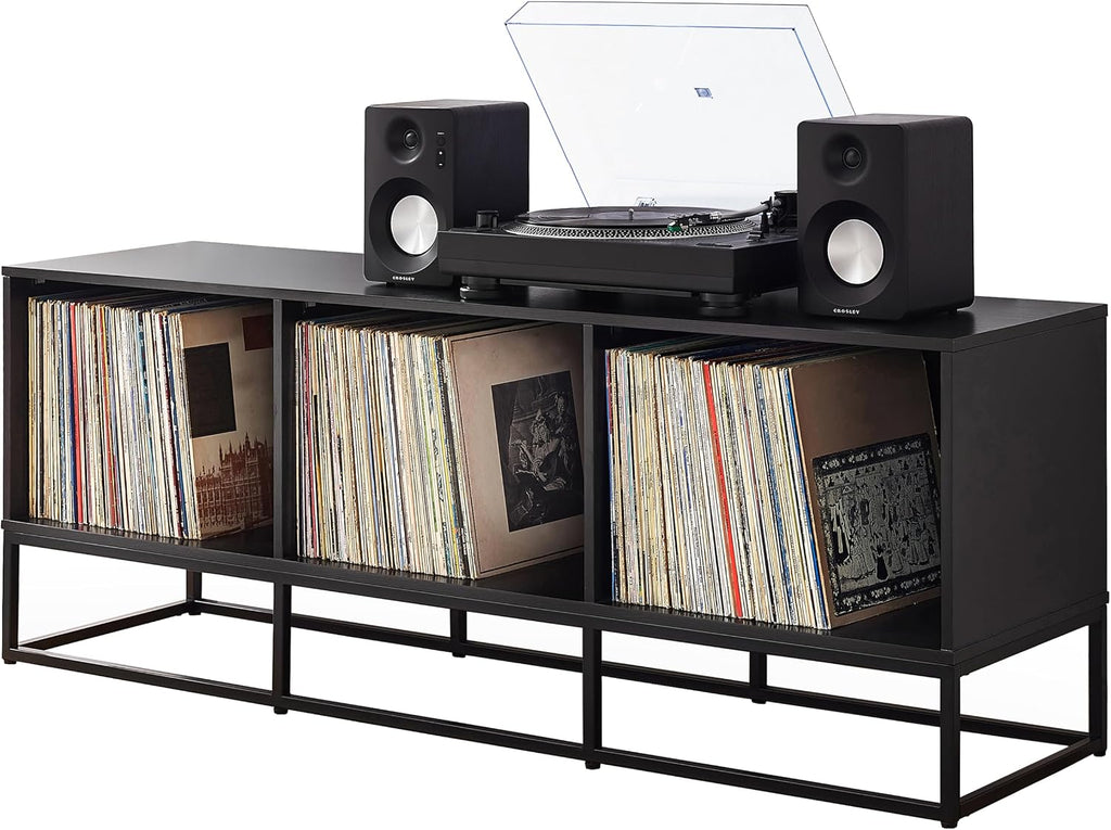 Crosley Furniture Enzo Large Vinyl Record Storage TV Stand and Entertainment Center, Media Console, Black