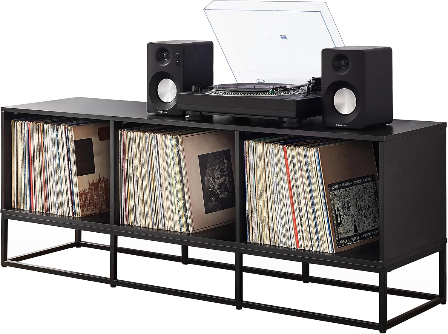 Crosley Furniture Enzo Large Vinyl Record Storage TV Stand and Entertainment Center, Media Console, Black